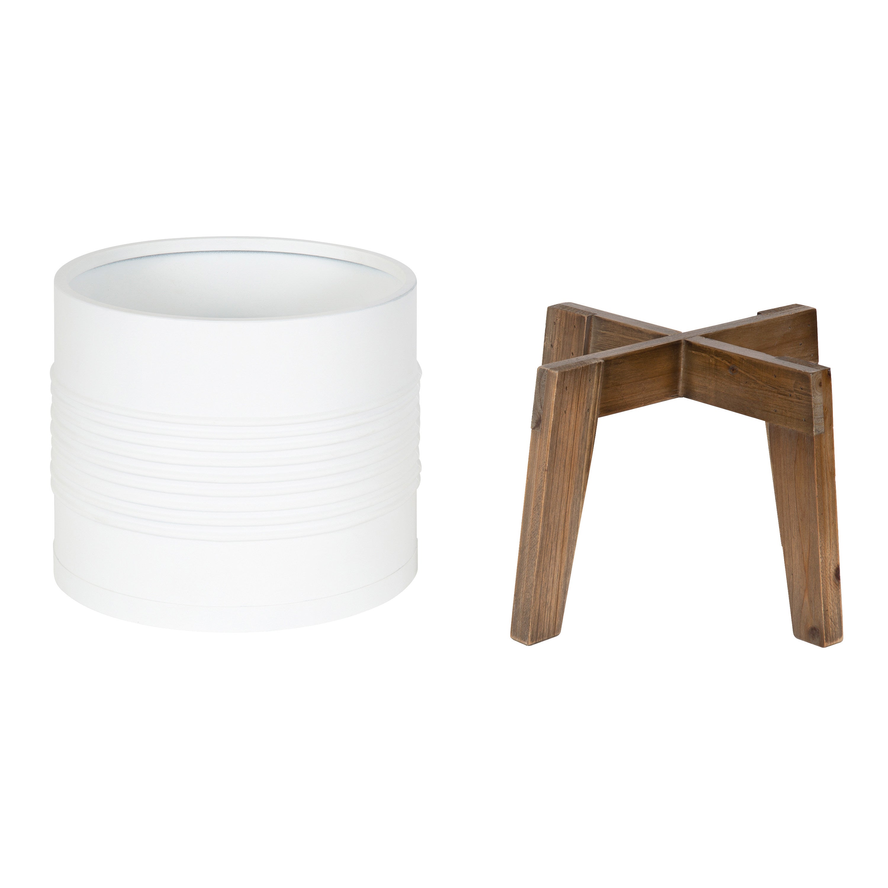 Freestanding Planter White Natural 11" Diameter 4