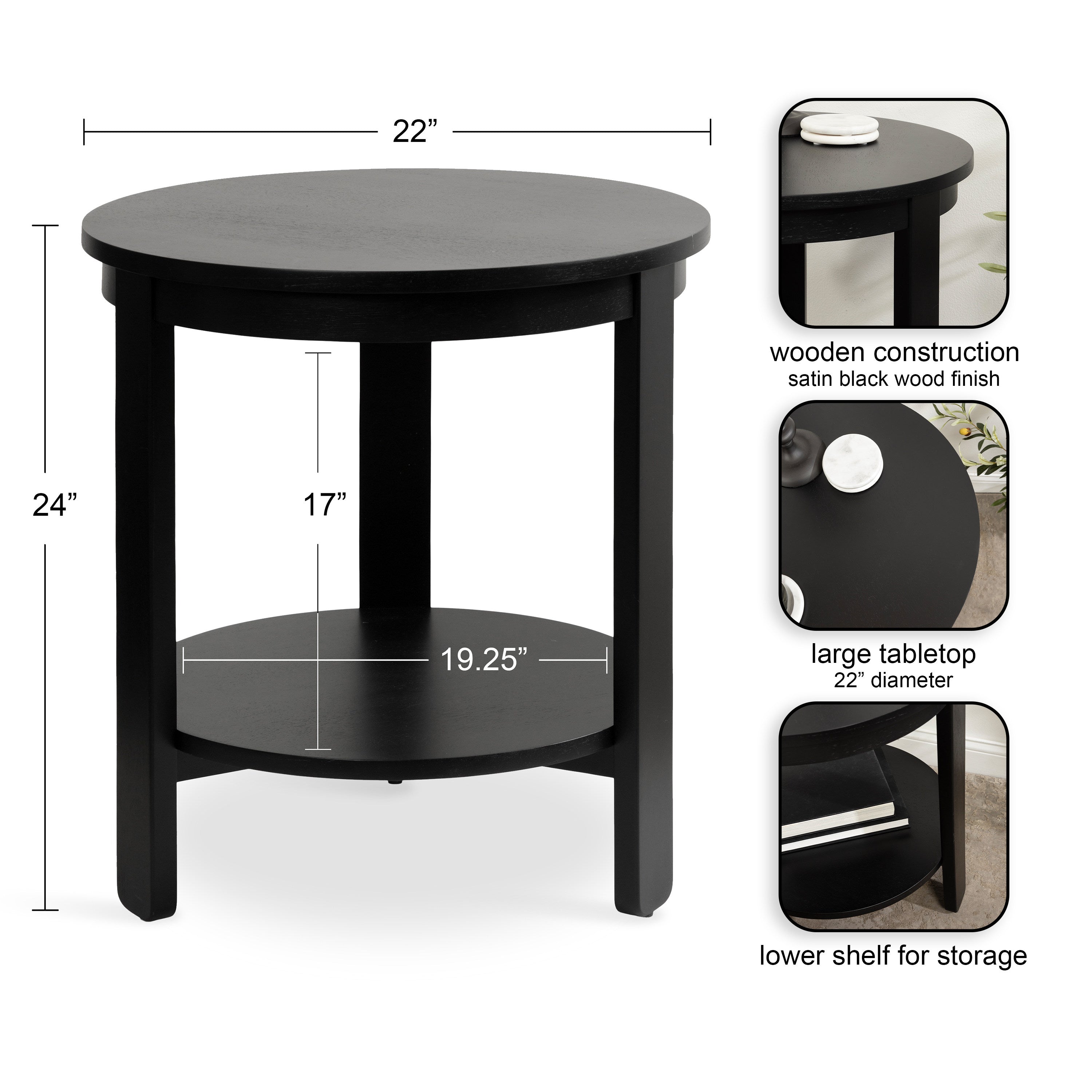 Side Table Black 22x22x24 2