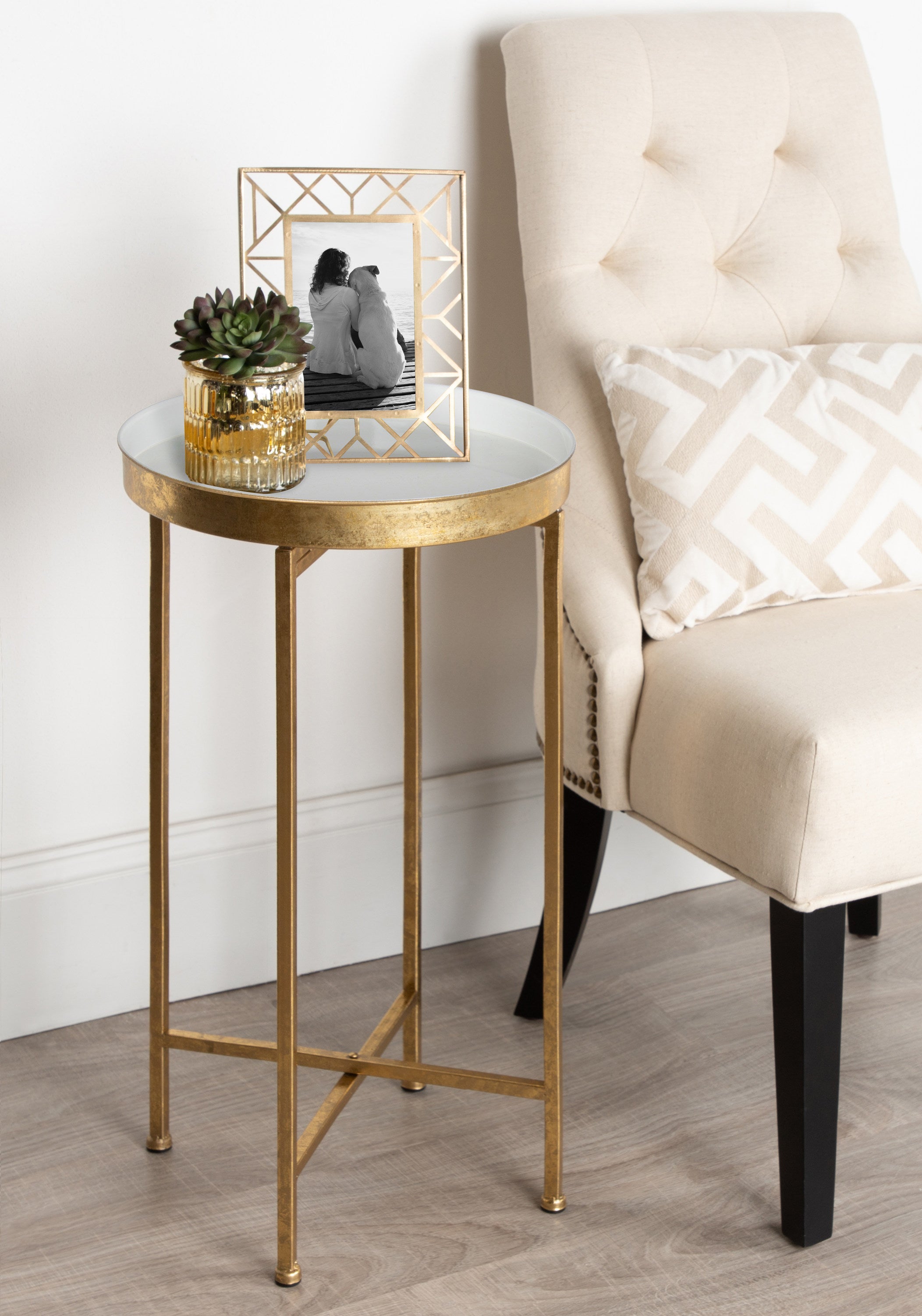 Tea Table Gold White 14x14x26 7