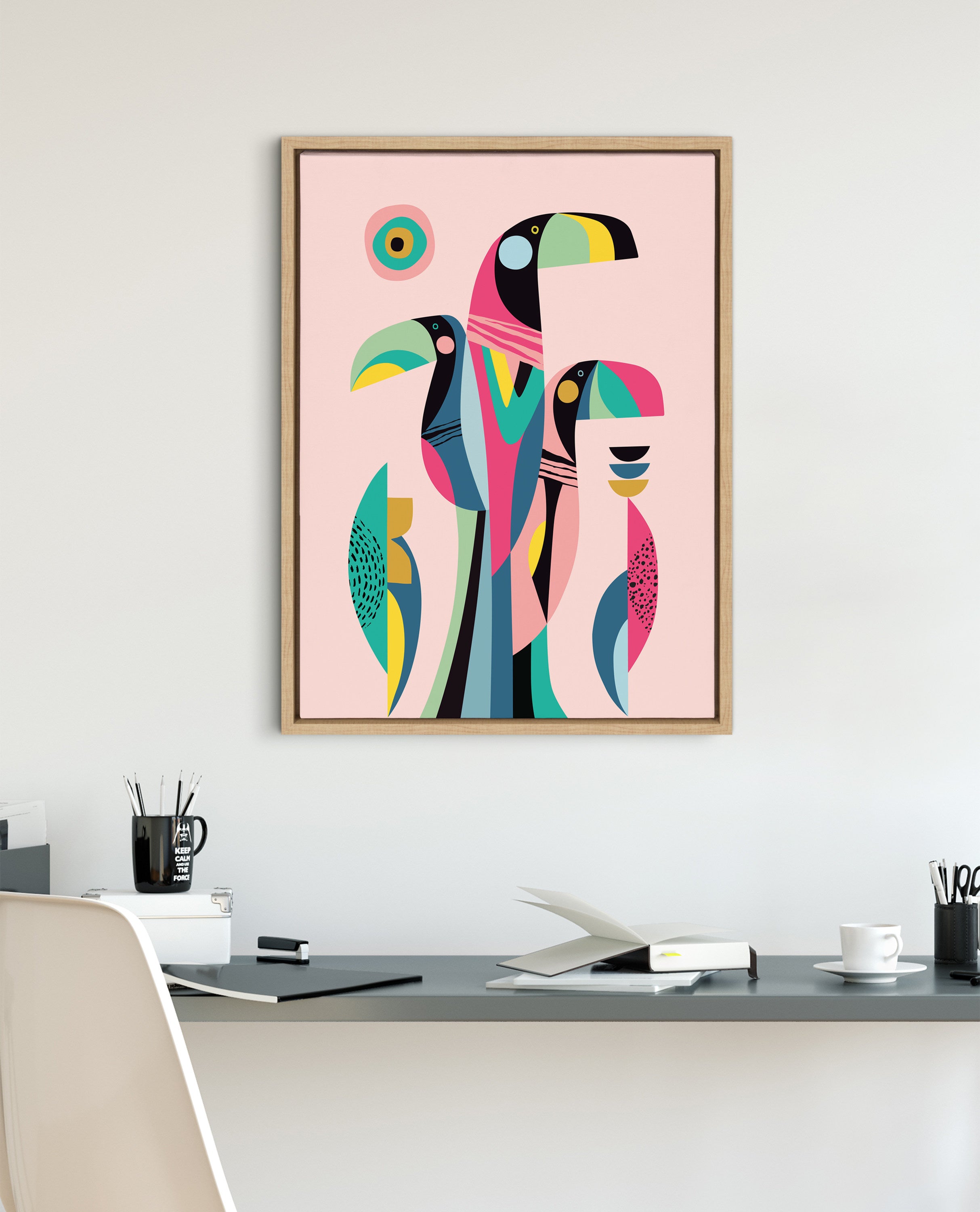 Sylvie Mid Century Modern Tropical Toucan Framed Canvas by Rachel Lee of My Dream Wall