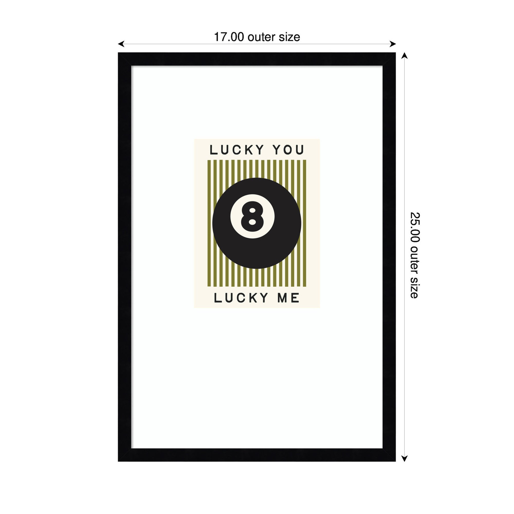 Lucky You Lucky Me Green Striped 8 Ball Print, Dopamine Decor for Home or Apartment Retro Poster by Lucky Guava Framed Wall Art Print