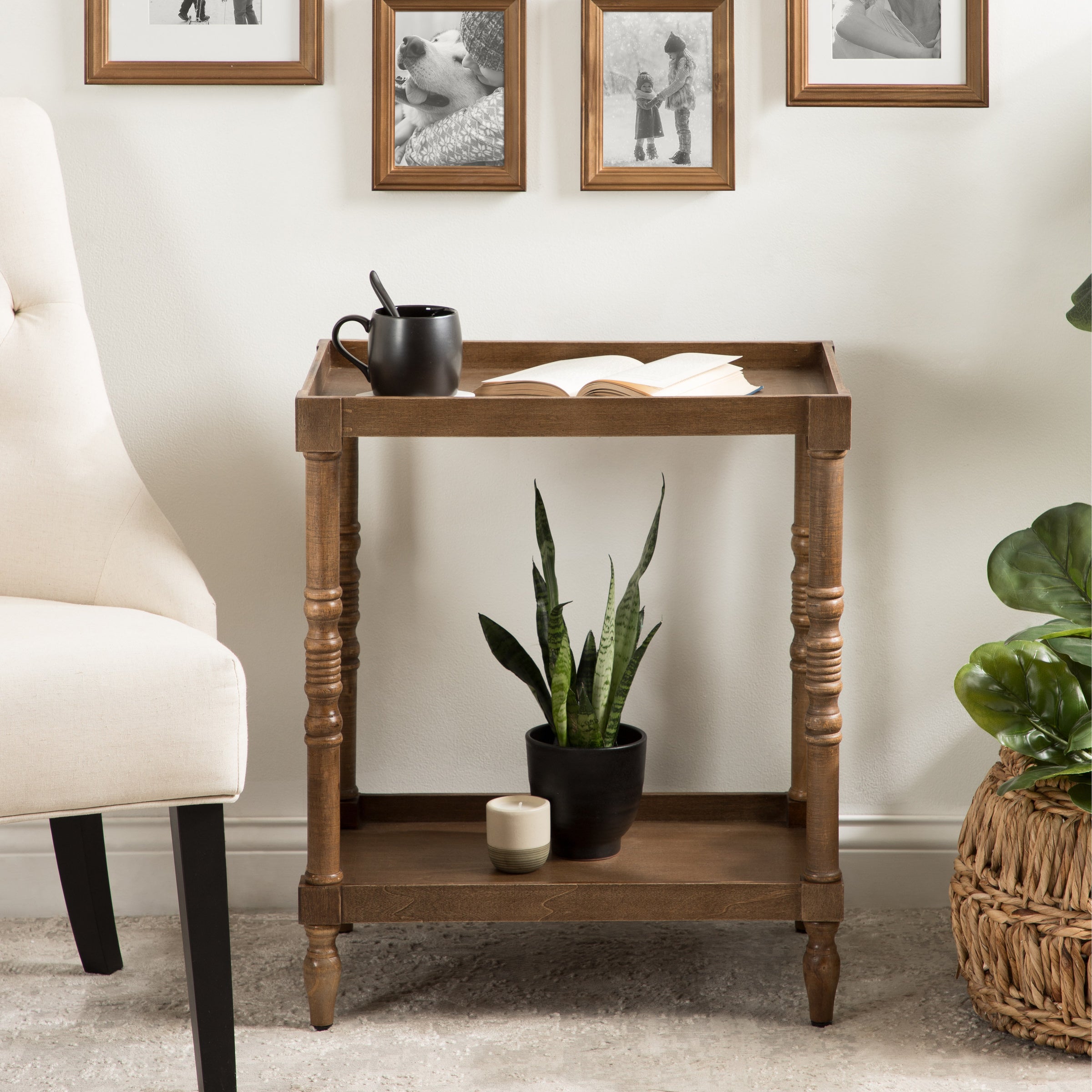 Side Table 22x14x26 Rustic Brown 6