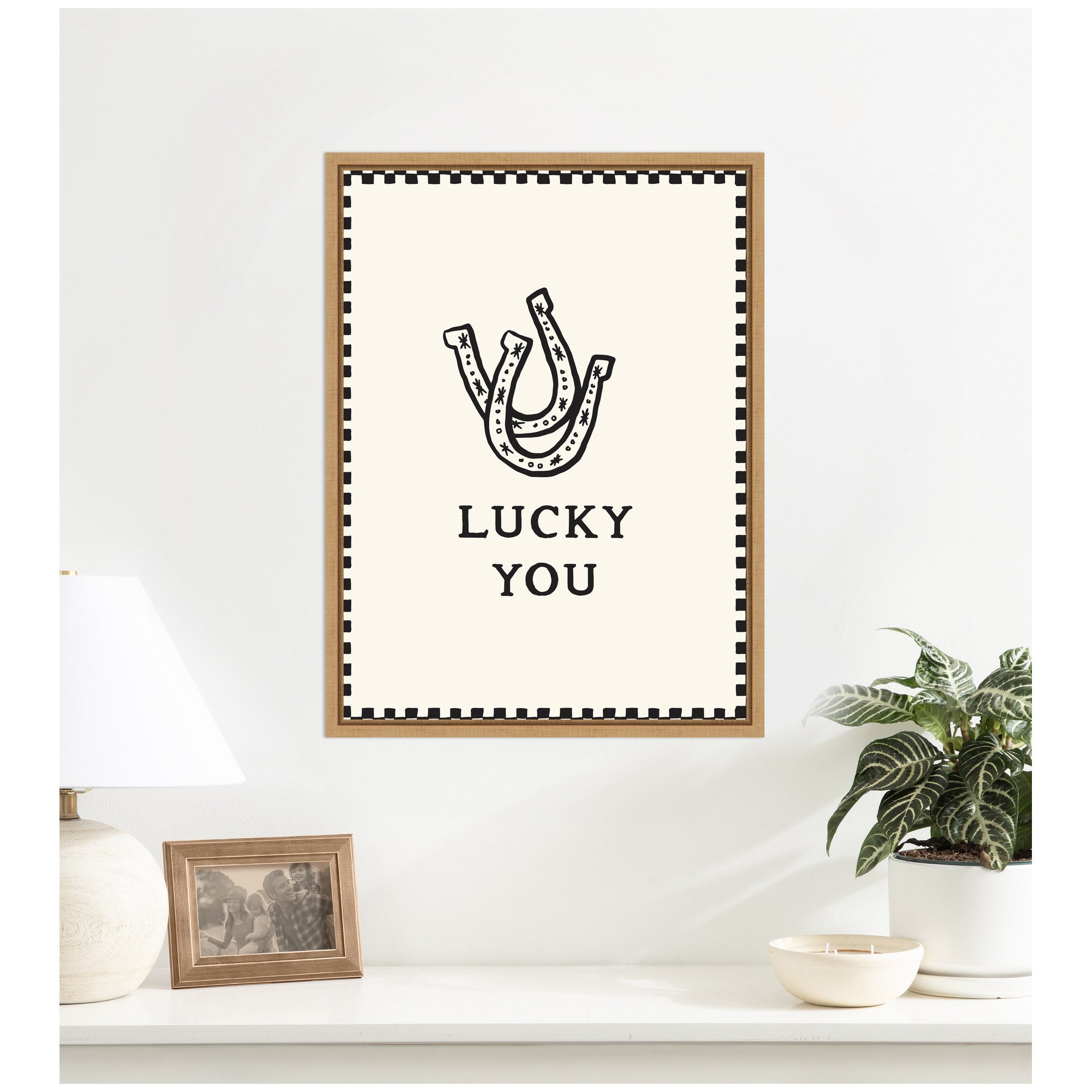 Lucky You Checkerboard Print, Hand Drawn Western Horseshoe Art, Cool Wall Art Motivational Poster by Lucky Guava Framed Canvas Wall Art Print