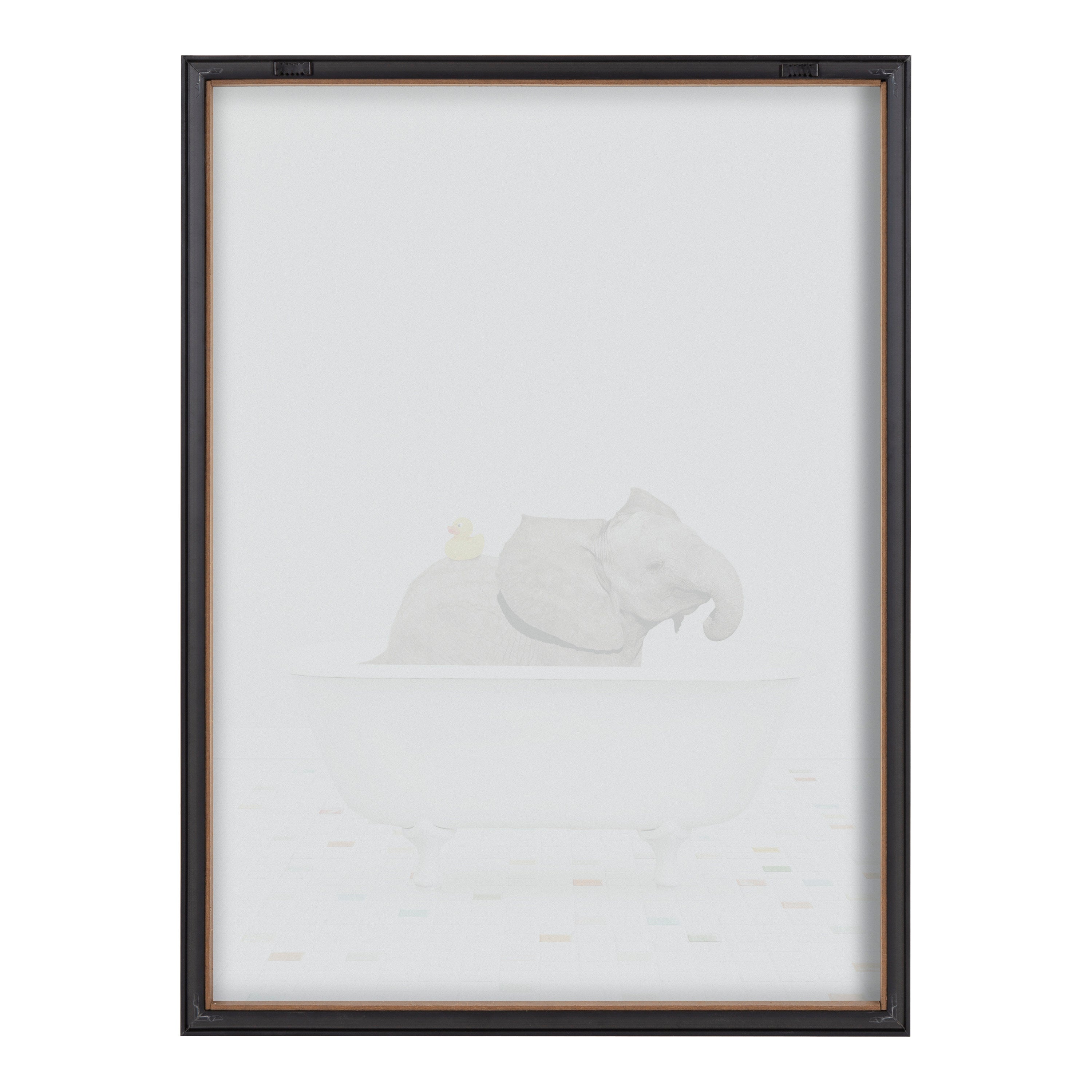 Blake Baby Elephant Bath Time with Rubber Ducky Framed Printed Glass by Amy Peterson Art Studio