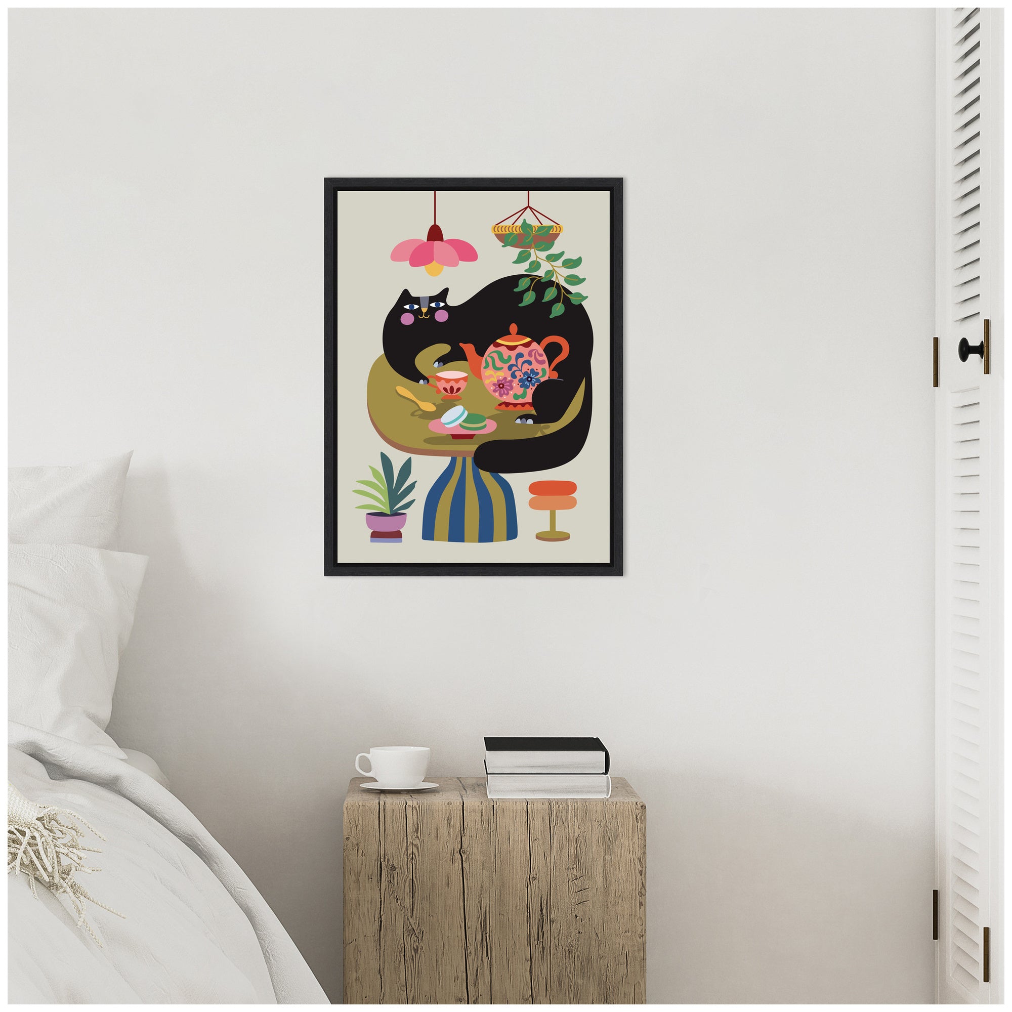 Sylvie Fat Cat Tea Party Framed Canvas by Rachel Lee