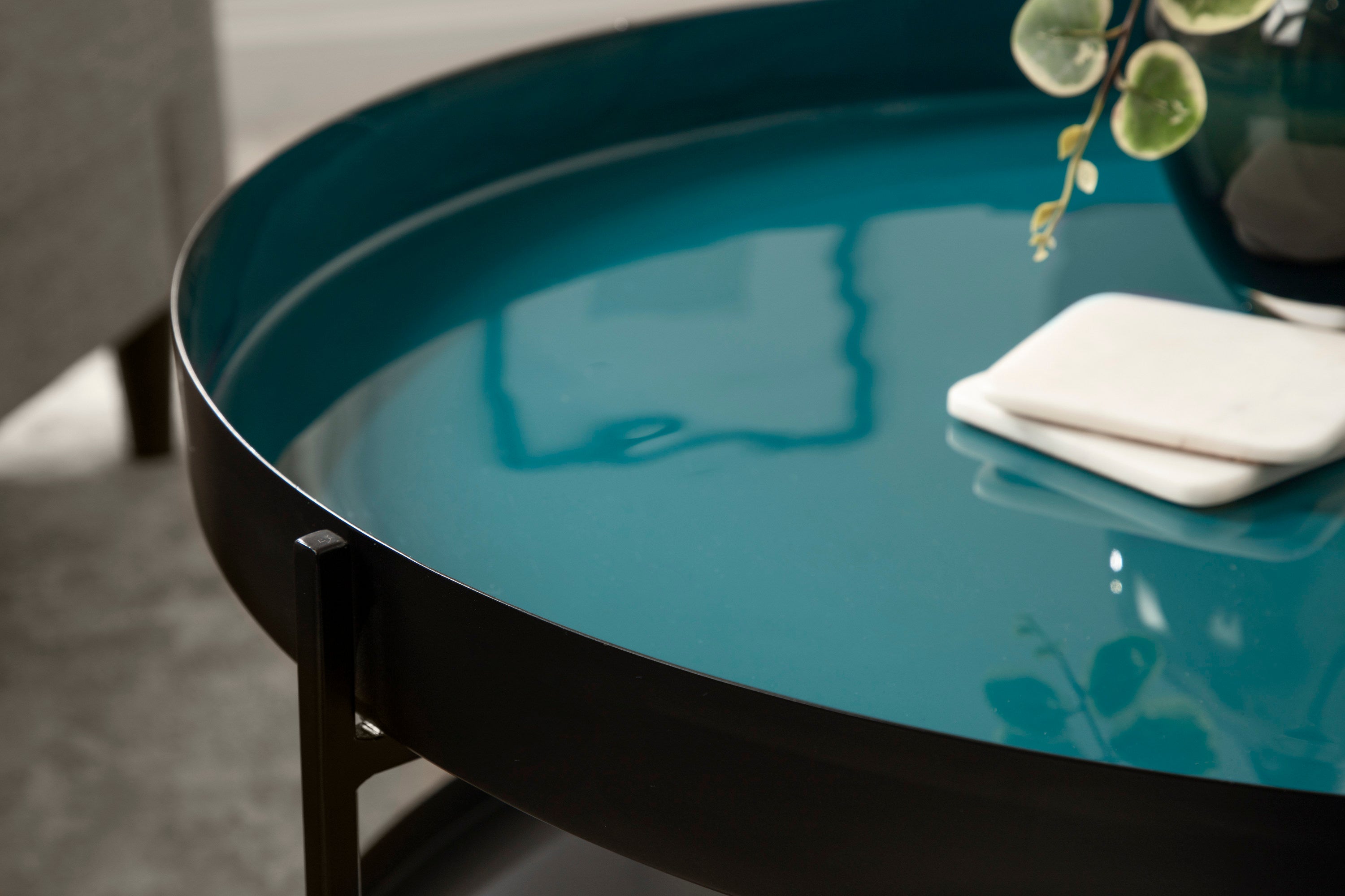 Coffee Table 26" Diameter Teal Black 7