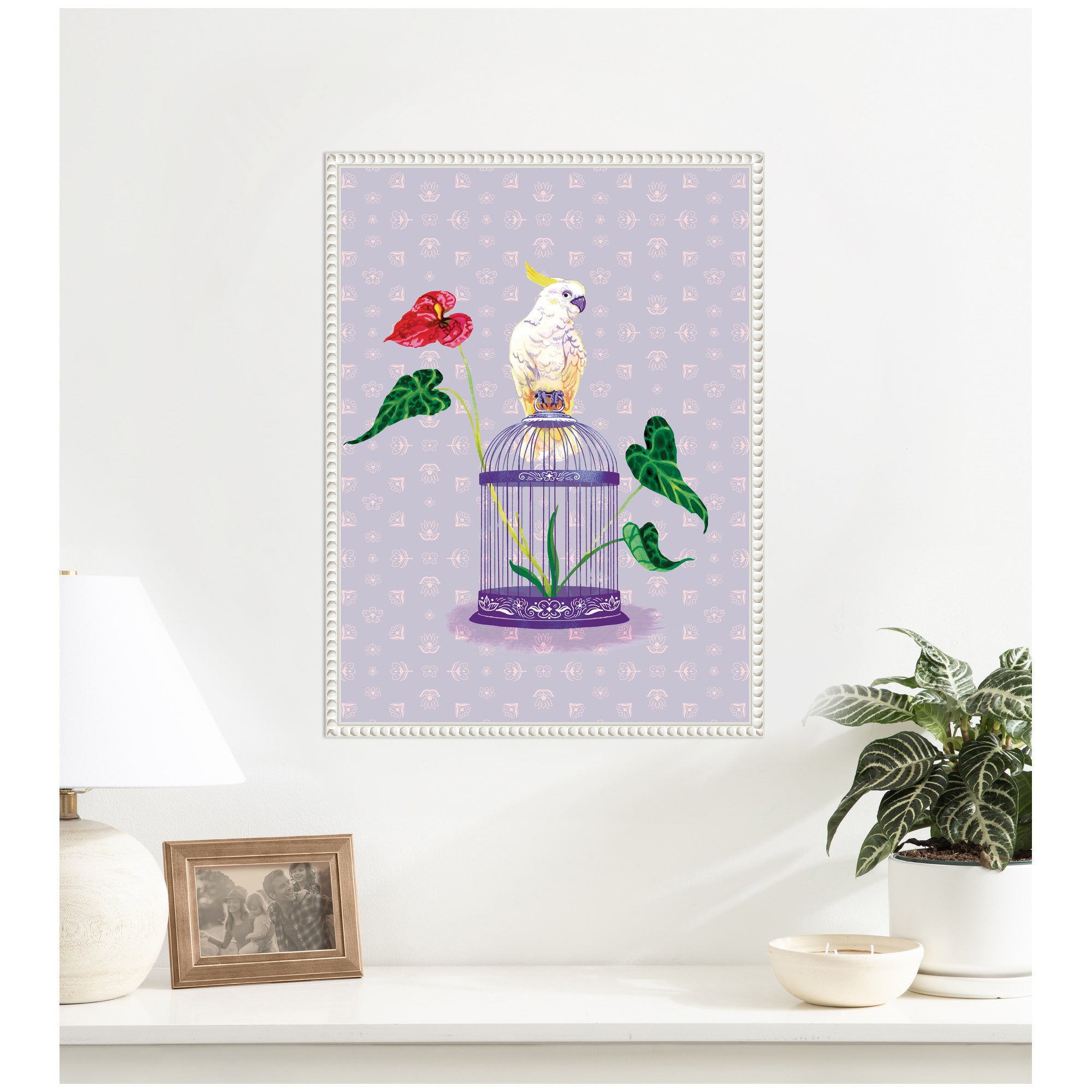 Cockatoo and Anthuriums by Lucia Gianello Framed Canvas Wall Art Print
