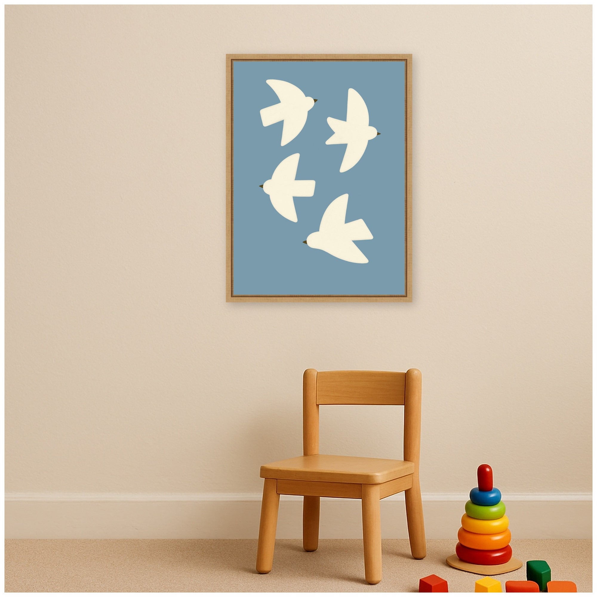Minimalist Birds Poster Blue by Laura Moss Framed Canvas Wall Art Print