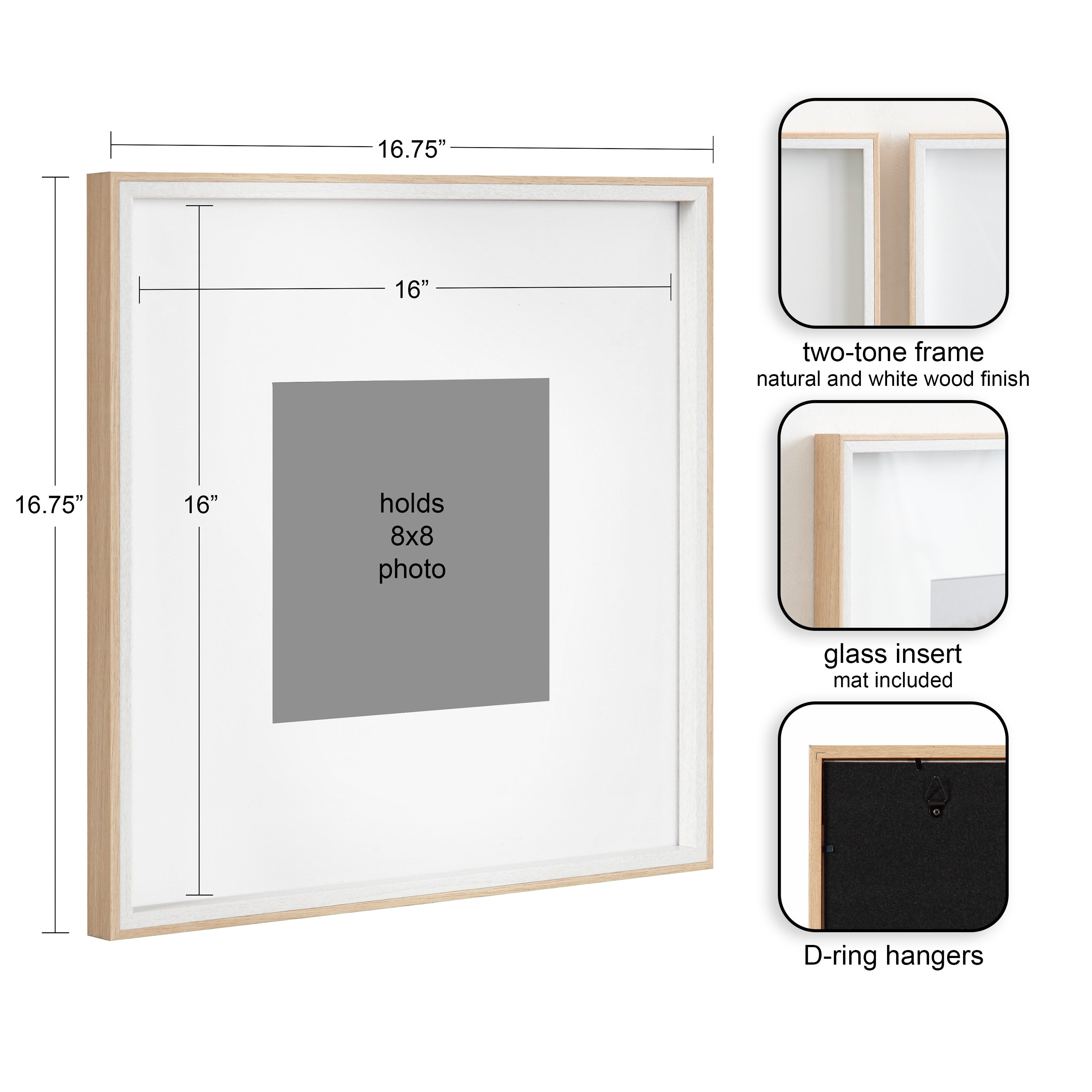 Wall Frame 16x16 matted to 8x8 White Natural 2