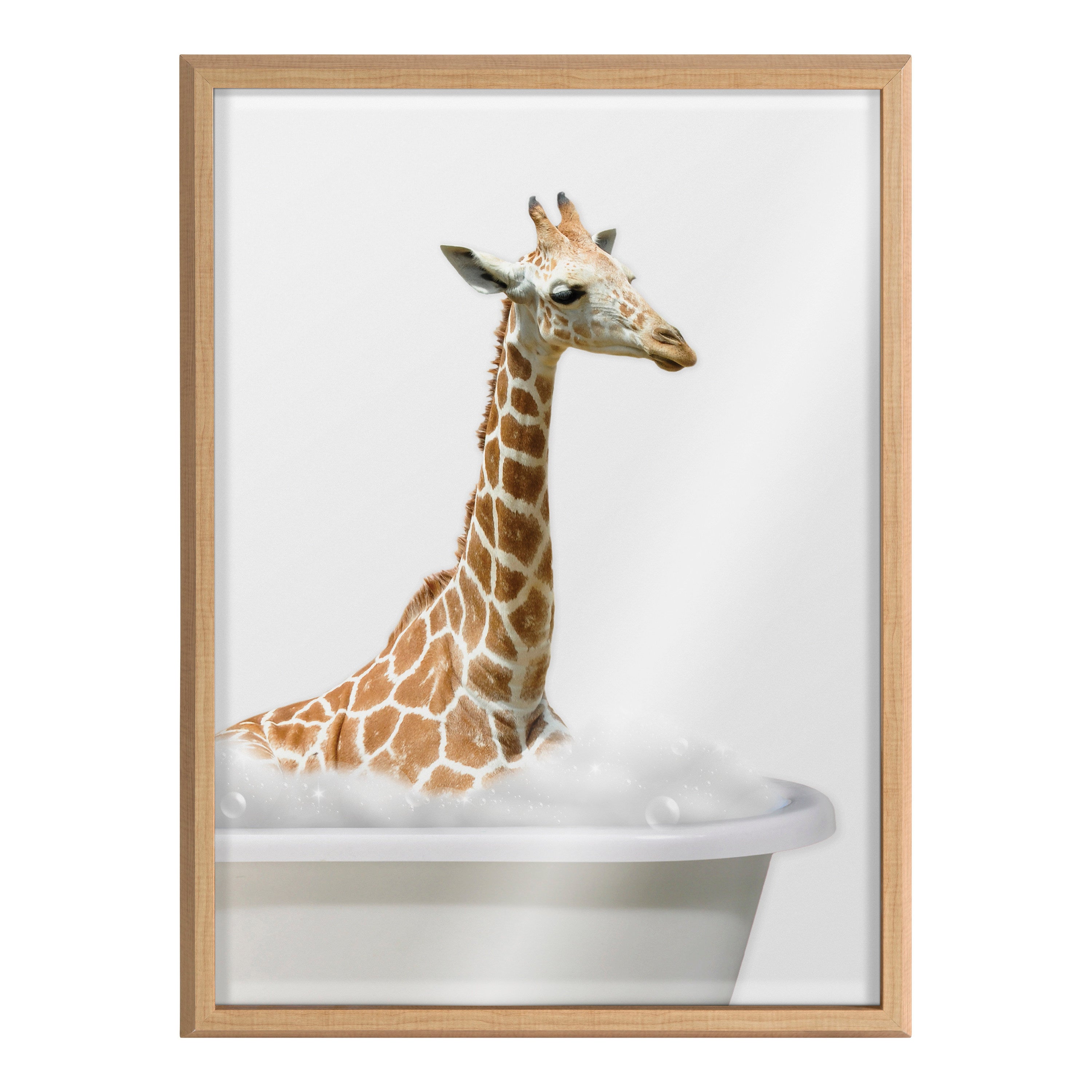 Blake Bathroom Bubble Bath Giraffe Framed Printed Glass by The Creative Bunch Studio