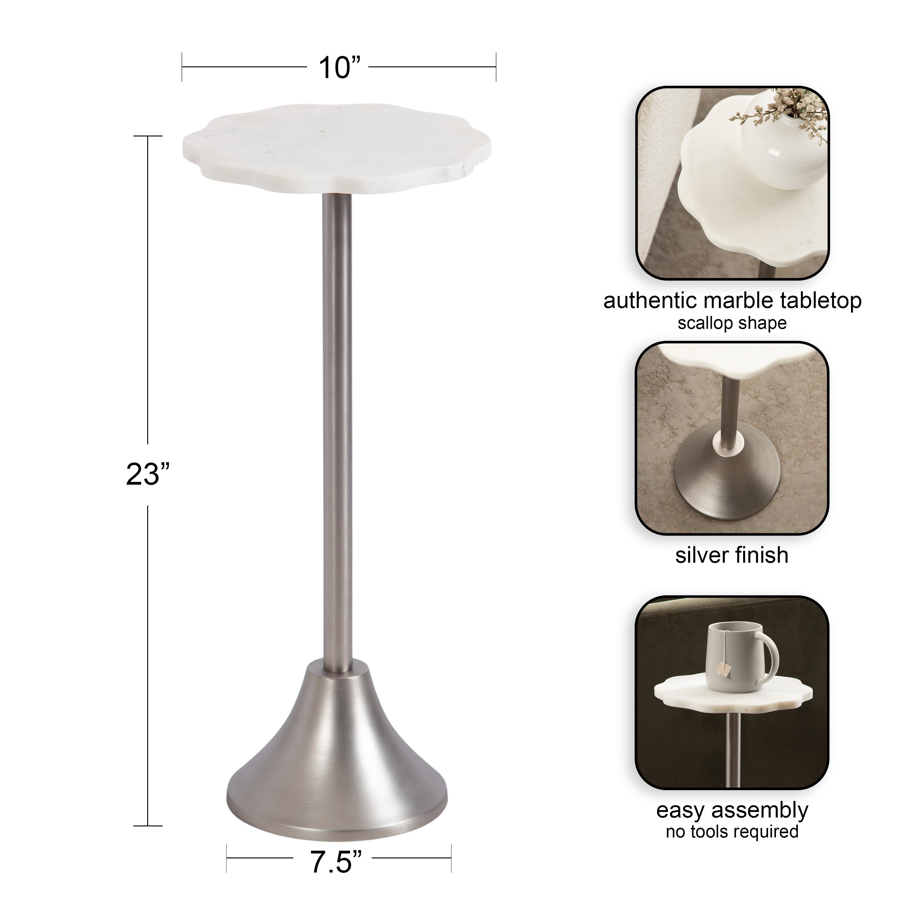 Side Table White Silver 10x10x23 2