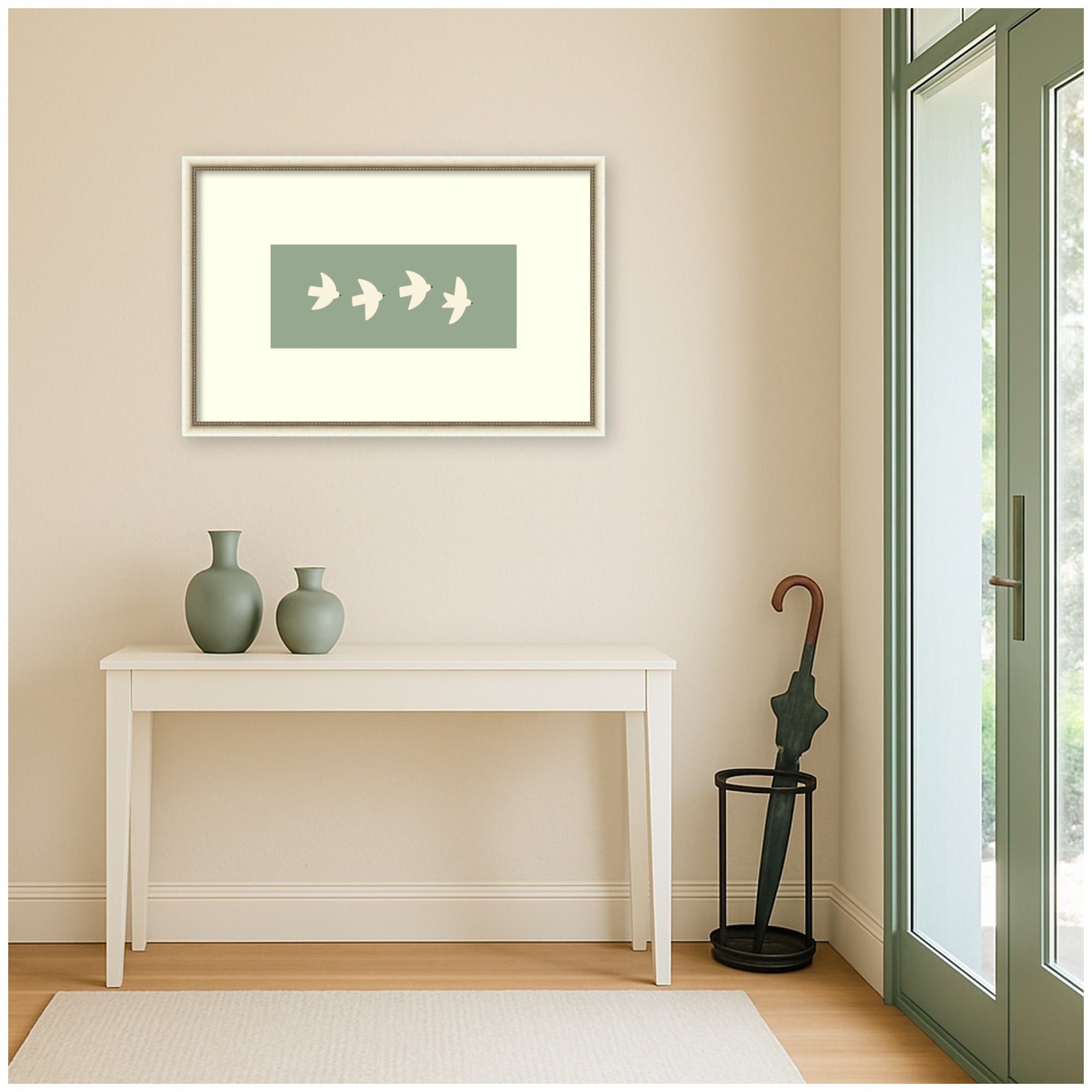 Minimalist Birds Panel 4 Green by Laura Moss Framed Wall Art Print
