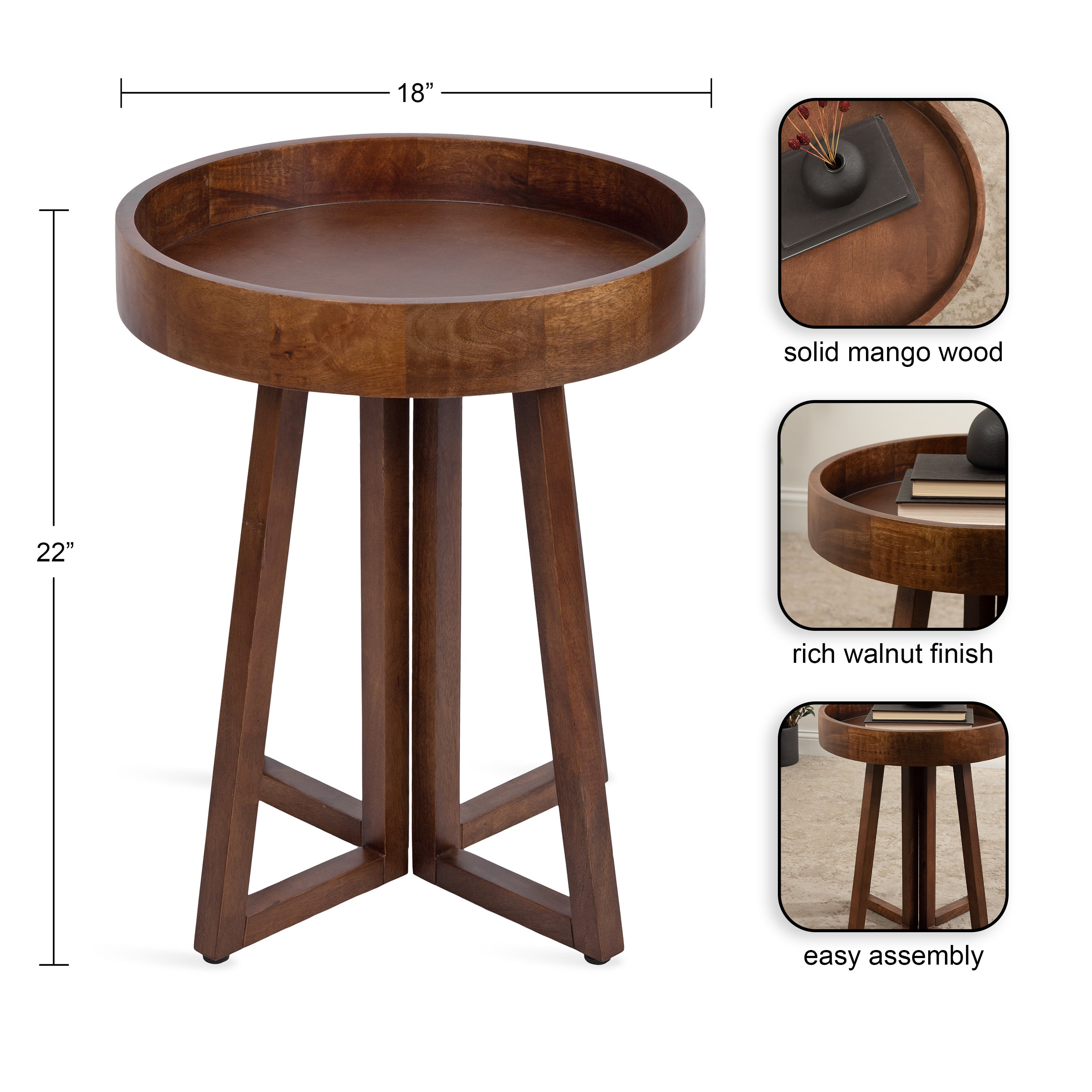 Side Table Walnut Brown 18x18x22 2