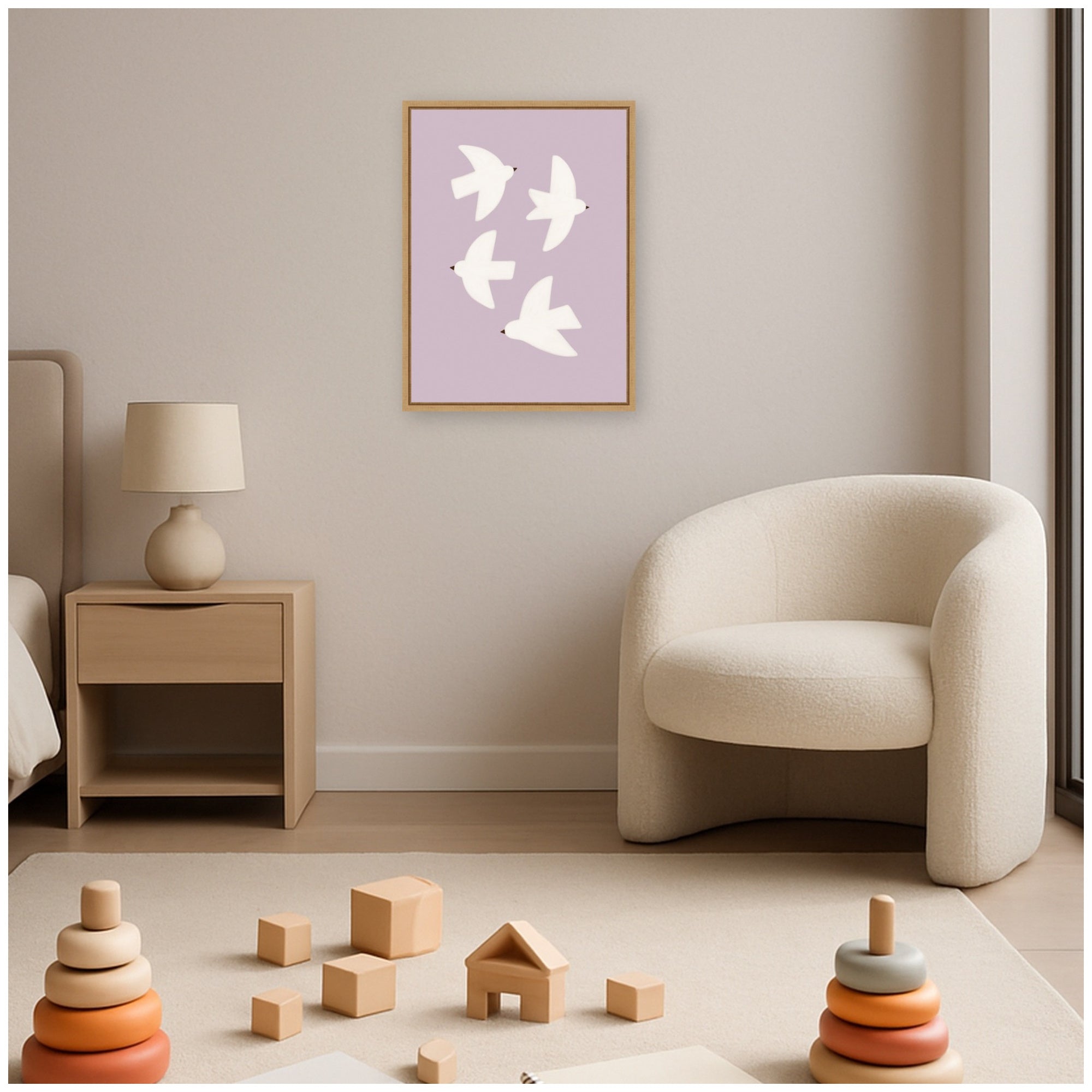 Minimalist Birds Poster 3 Purple by Laura Moss Framed Canvas Wall Art Print