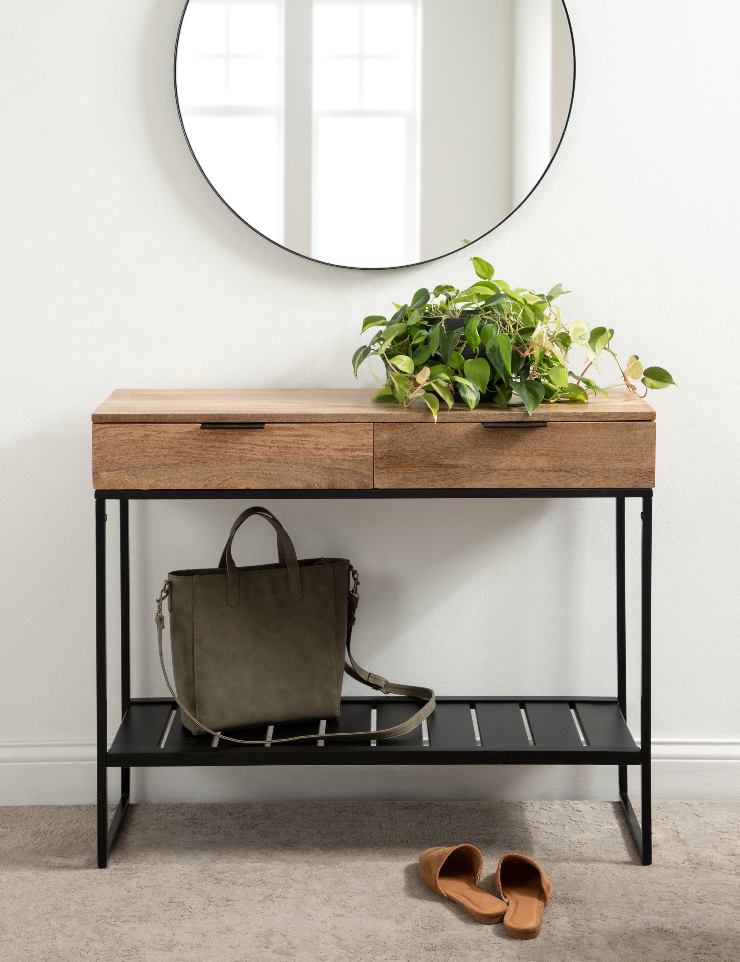 Console Table Black Natural 36x13x31 7