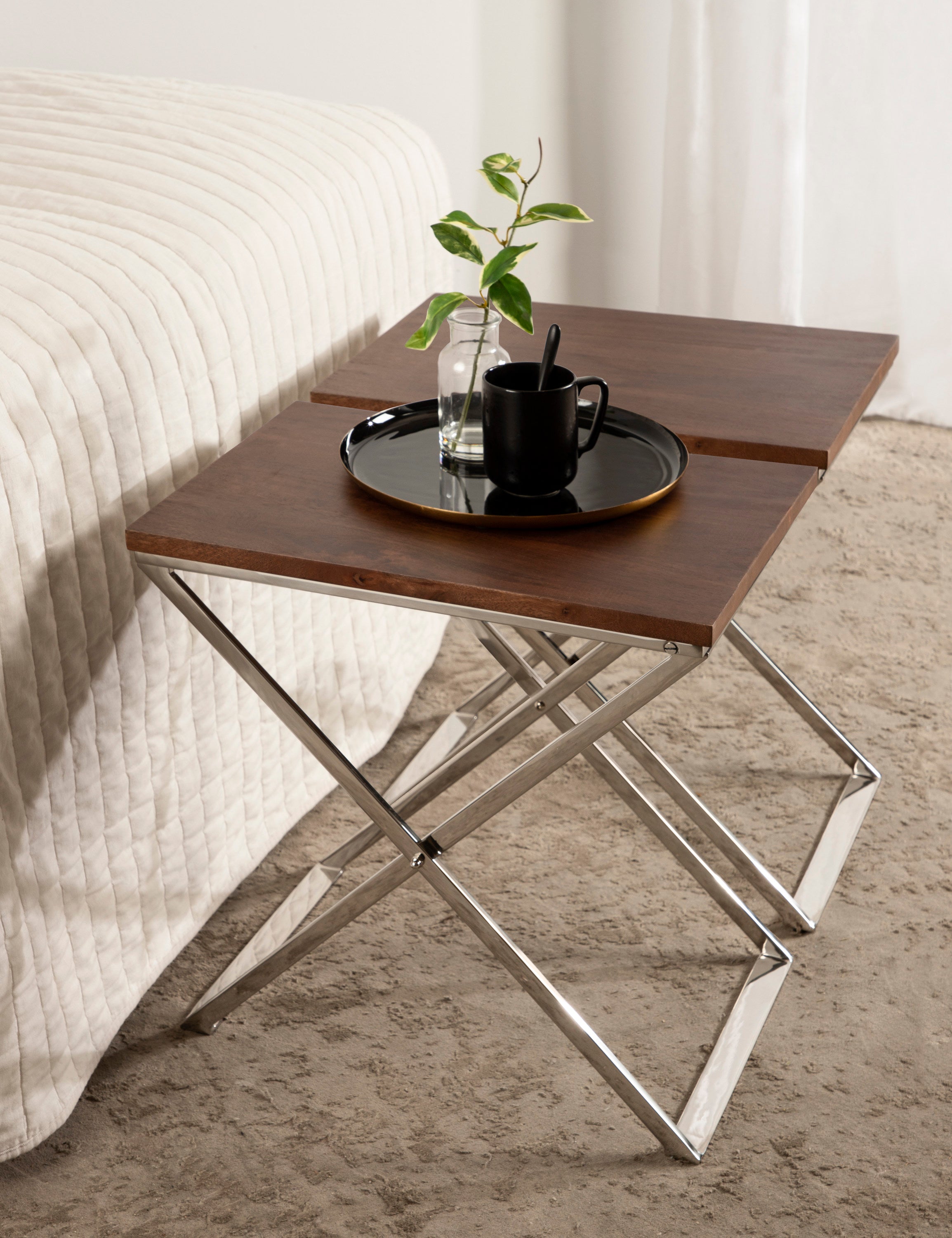 Side Table Walnut Brown Silver 20x14x20 8