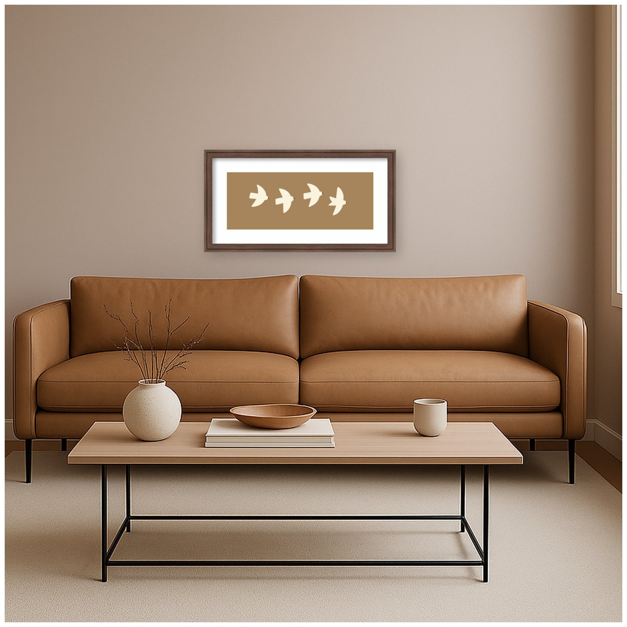 Minimalist Birds Panel 2 Brown by Laura Moss Framed Wall Art Print