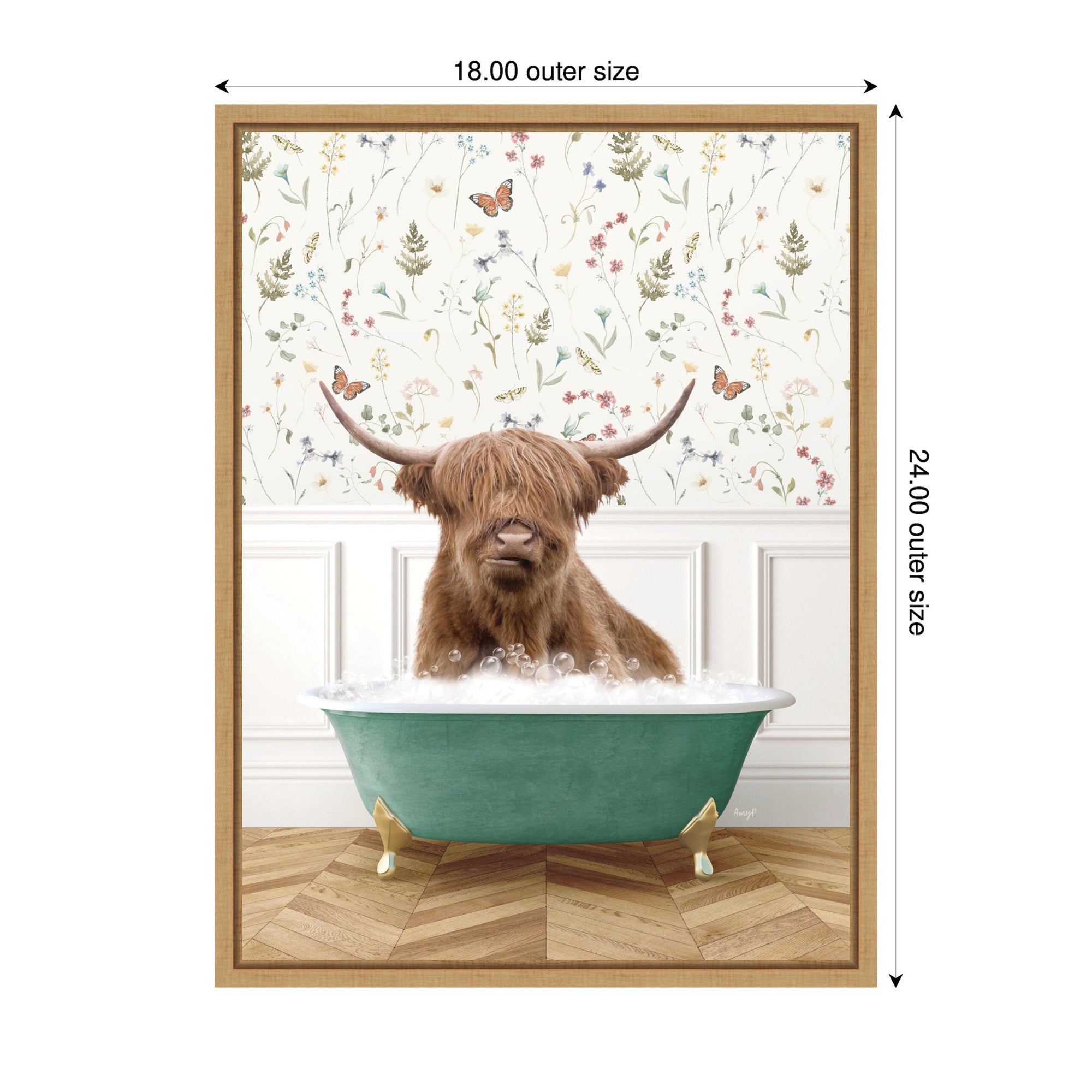 Sylvie Highland Cow in Meadow Bathtub Framed Canvas by Amy Peterson