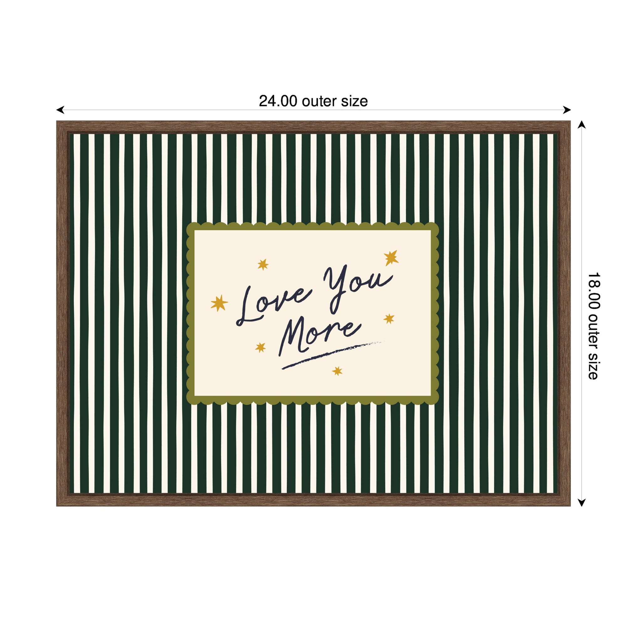 Love You More Positive Quote Above Bed Decor, Striped Green Cozy Wall Art for Apartment or Home by Lucky Guava Framed Canvas Wall Art Print