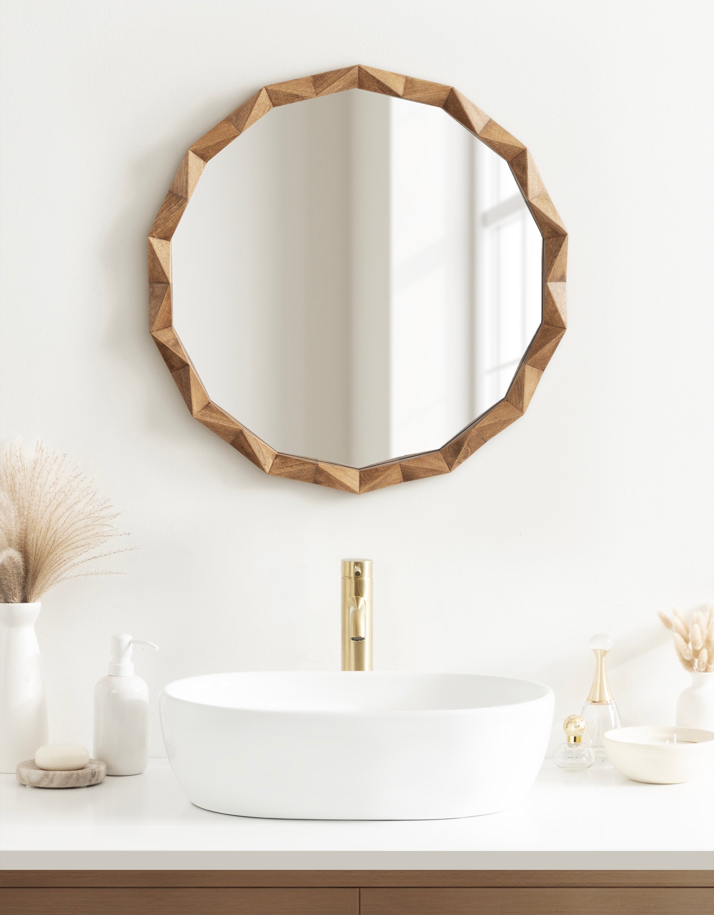 Round Mirror Rustic Brown 26x26 7