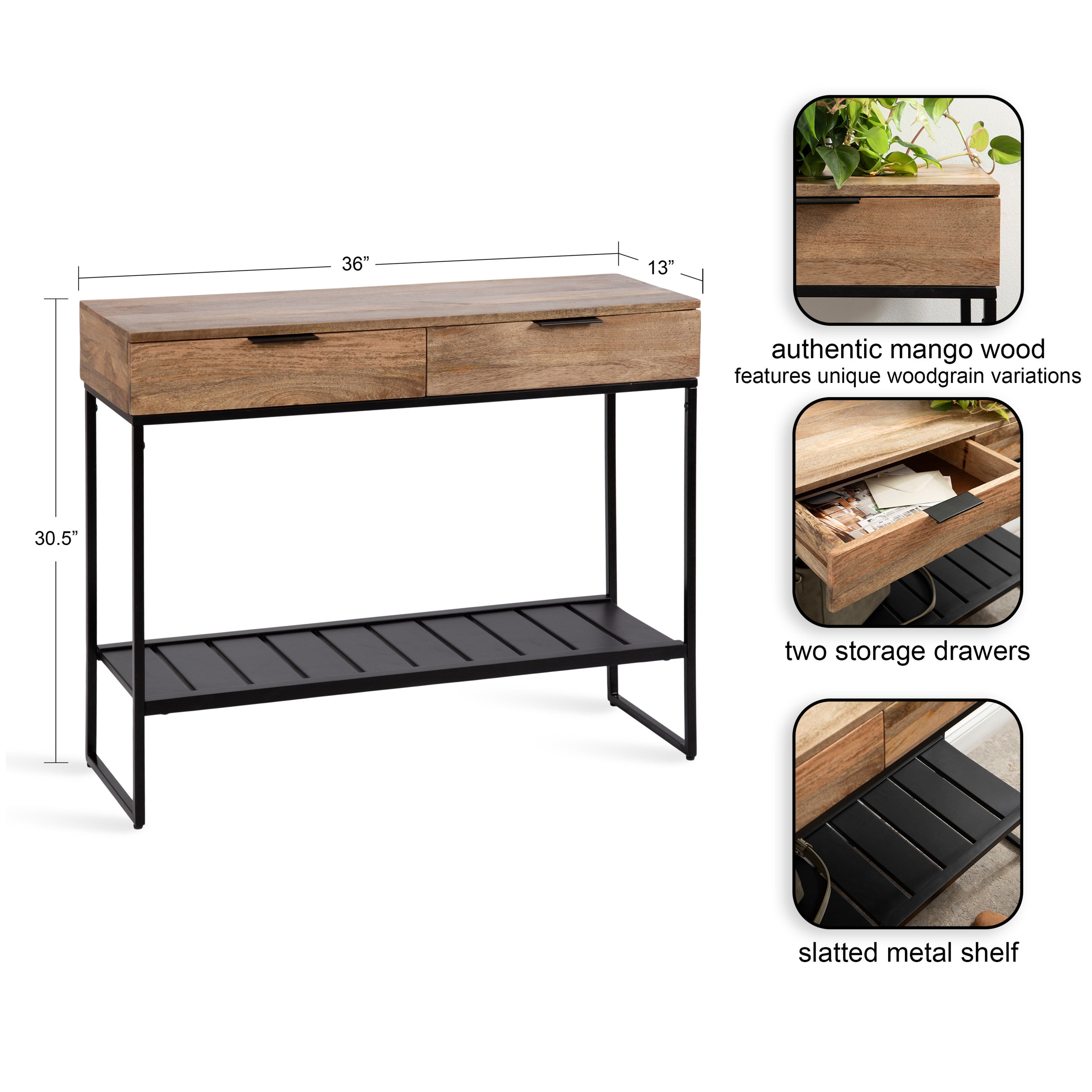 Console Table Black Natural 36x13x31 2