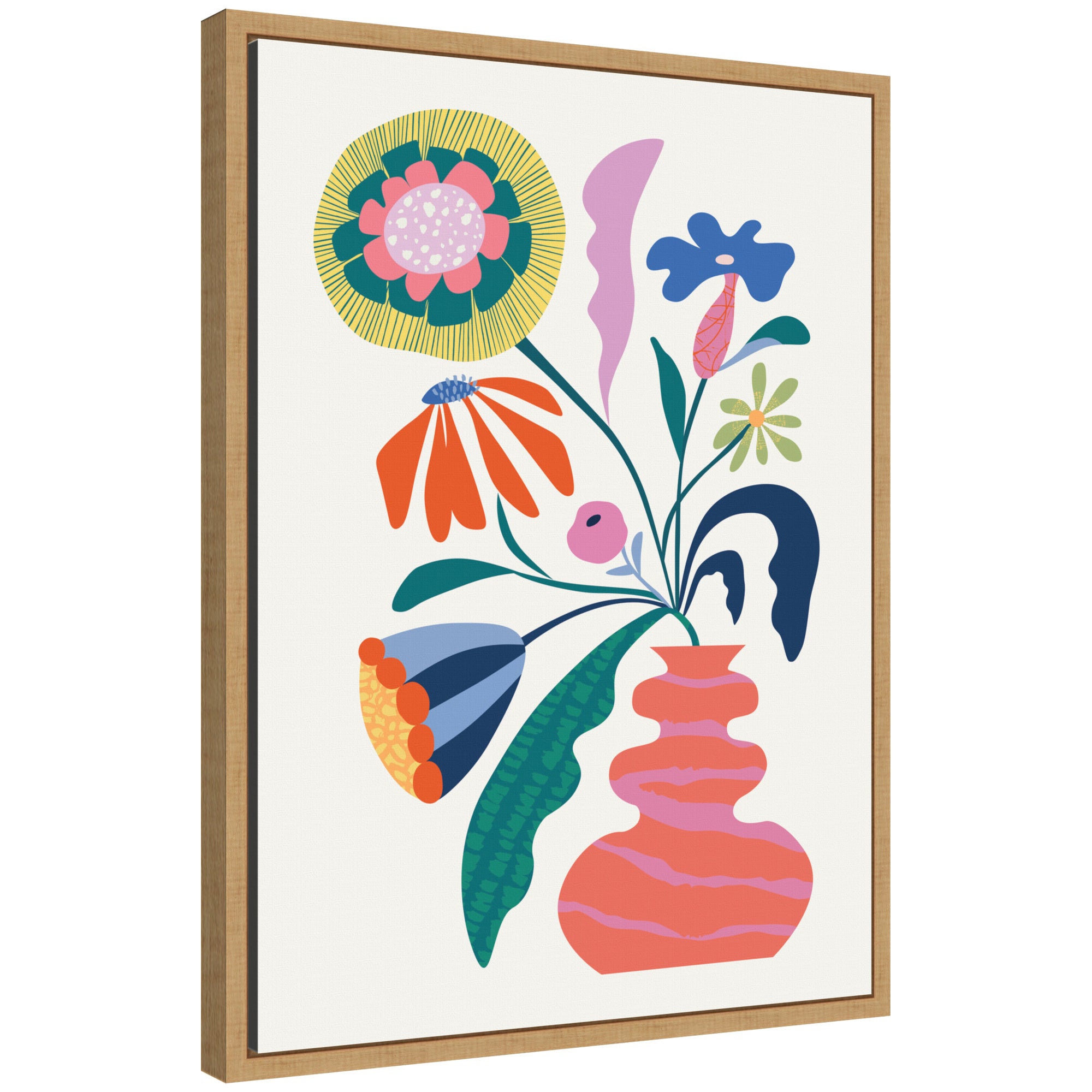 Sylvie Retro Whimsical Floral Vase Framed Canvas by Rachel Lee