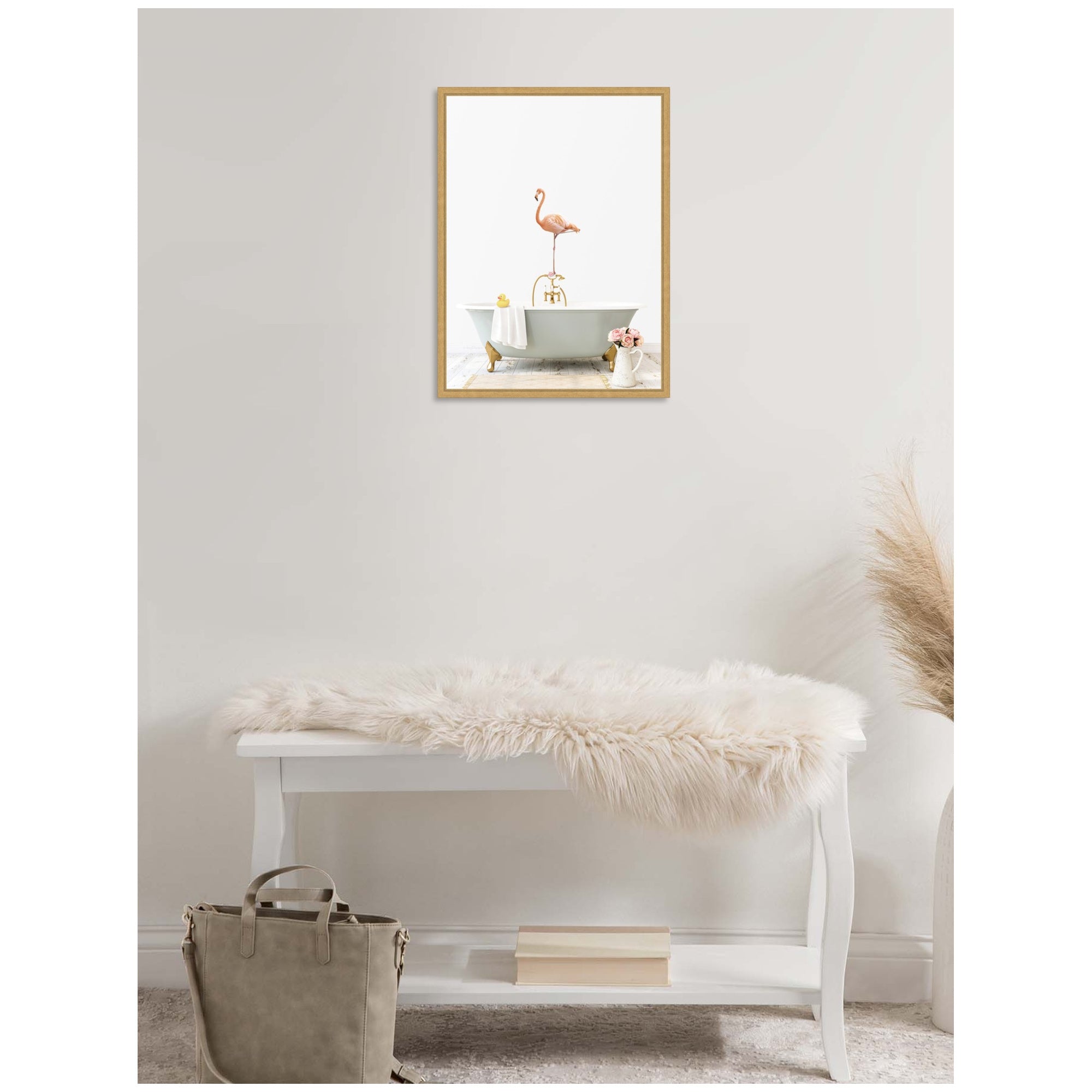 Sylvie Flamingo in Cottage Gray Bathtub Framed Canvas by Amy Peterson