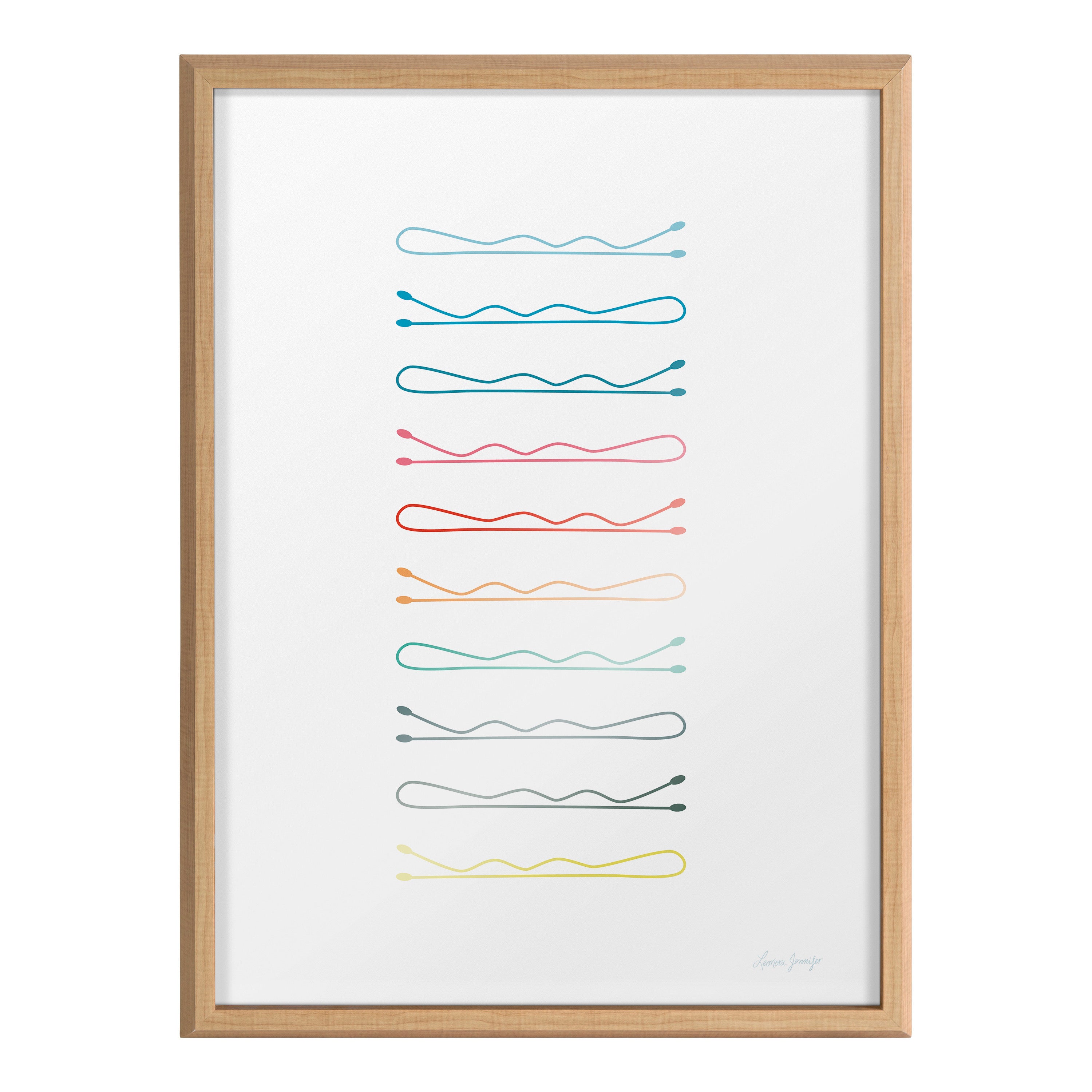 Blake Colorful Bobby Pins Framed Printed Glass by Leonora Jennifer Benza of Yellow Heart Art
