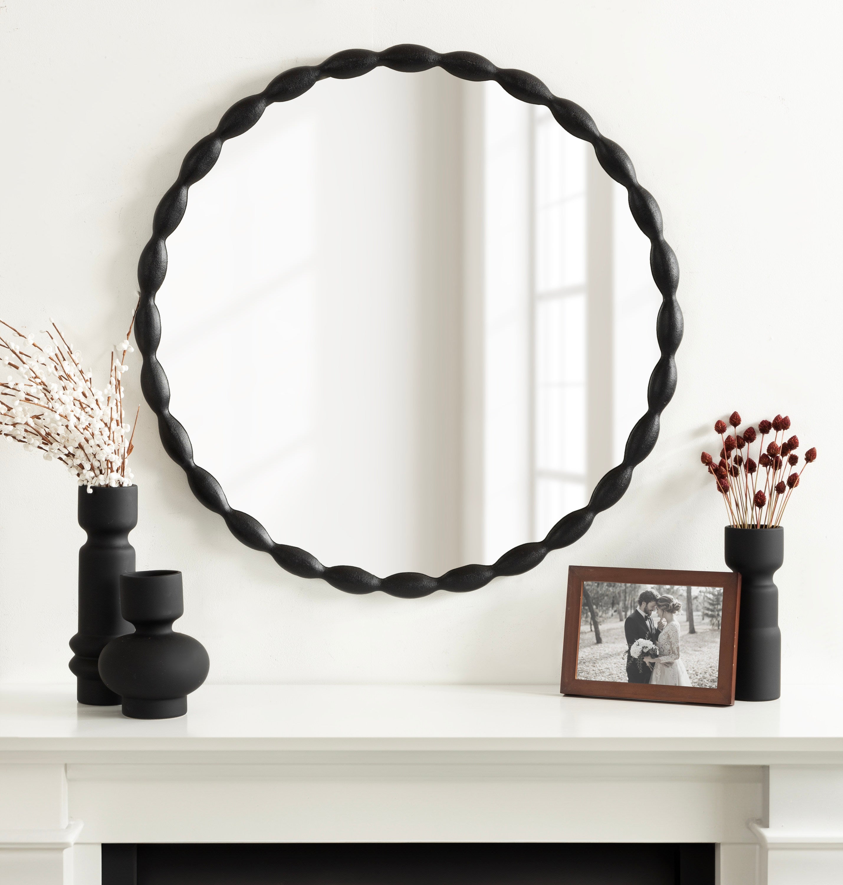 Perlina Round Cast Metal Mirror