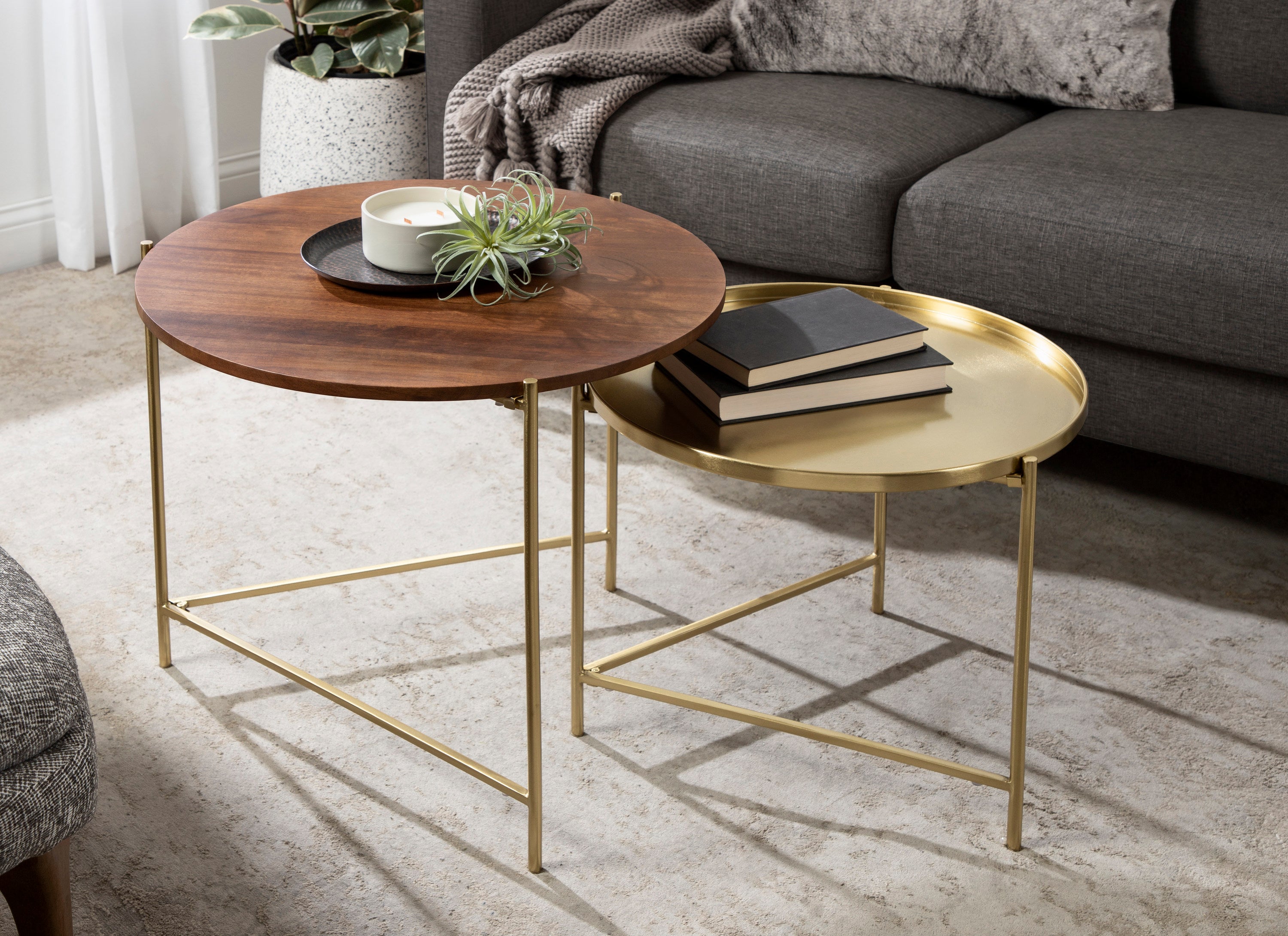 Nesting Table Walnut Brown Gold 2 Piece 7