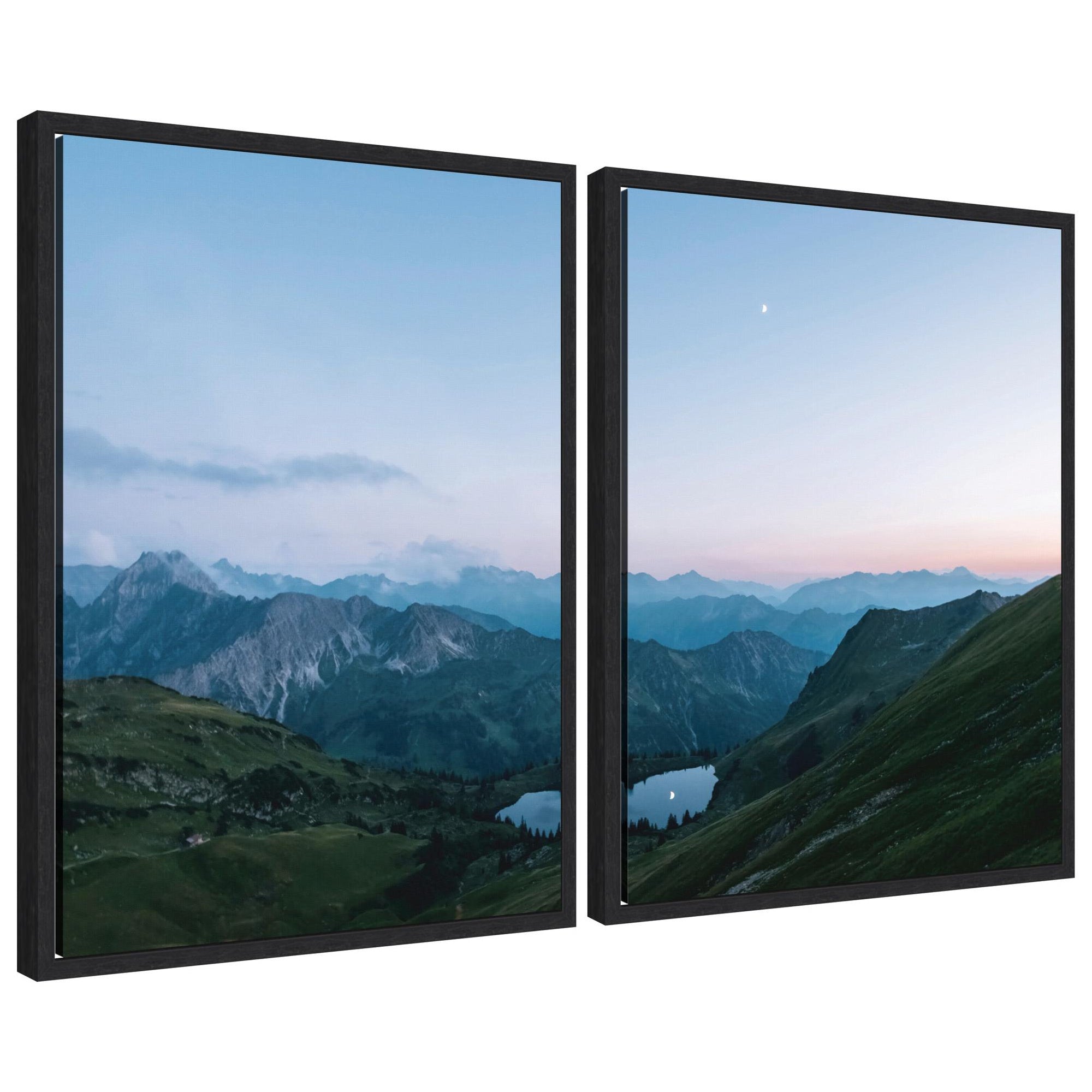 Sylvie Moonrise Over the Mountain Lake Framed Canvas Art Set by Michael Schauer