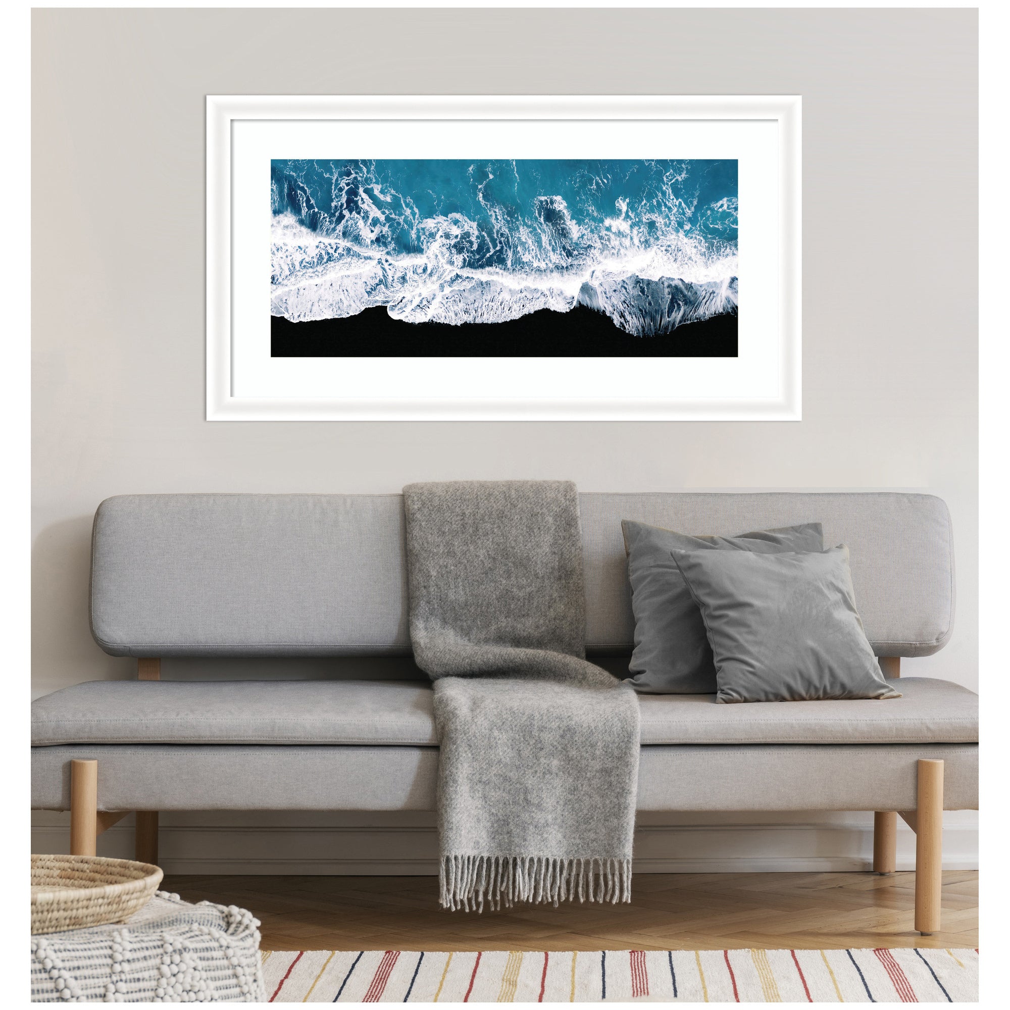 Framed Art Minimalist Ocean Waves on the Black Beach in Iceland Panel by Michael Schauer