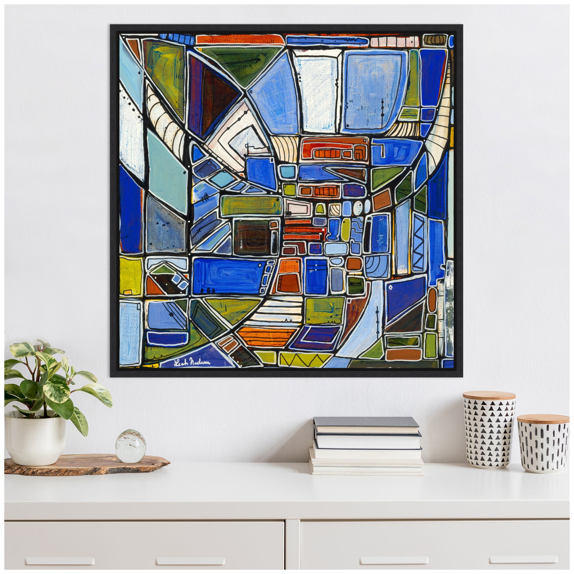 Sylvie Retro Current Framed Canvas by Leah Nadeau
