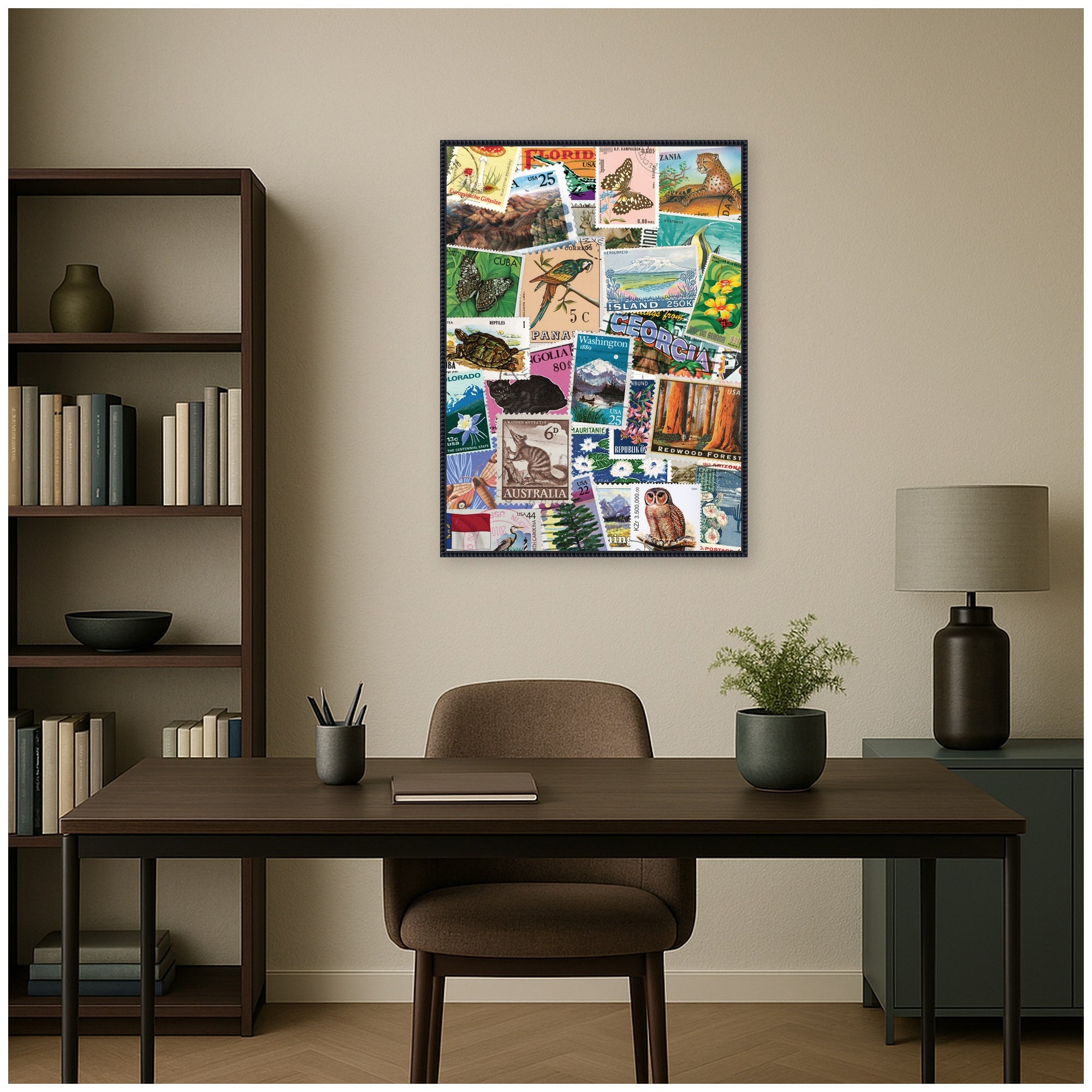 Vintage Stamps by Megan Ryan Framed Canvas Wall Art Print