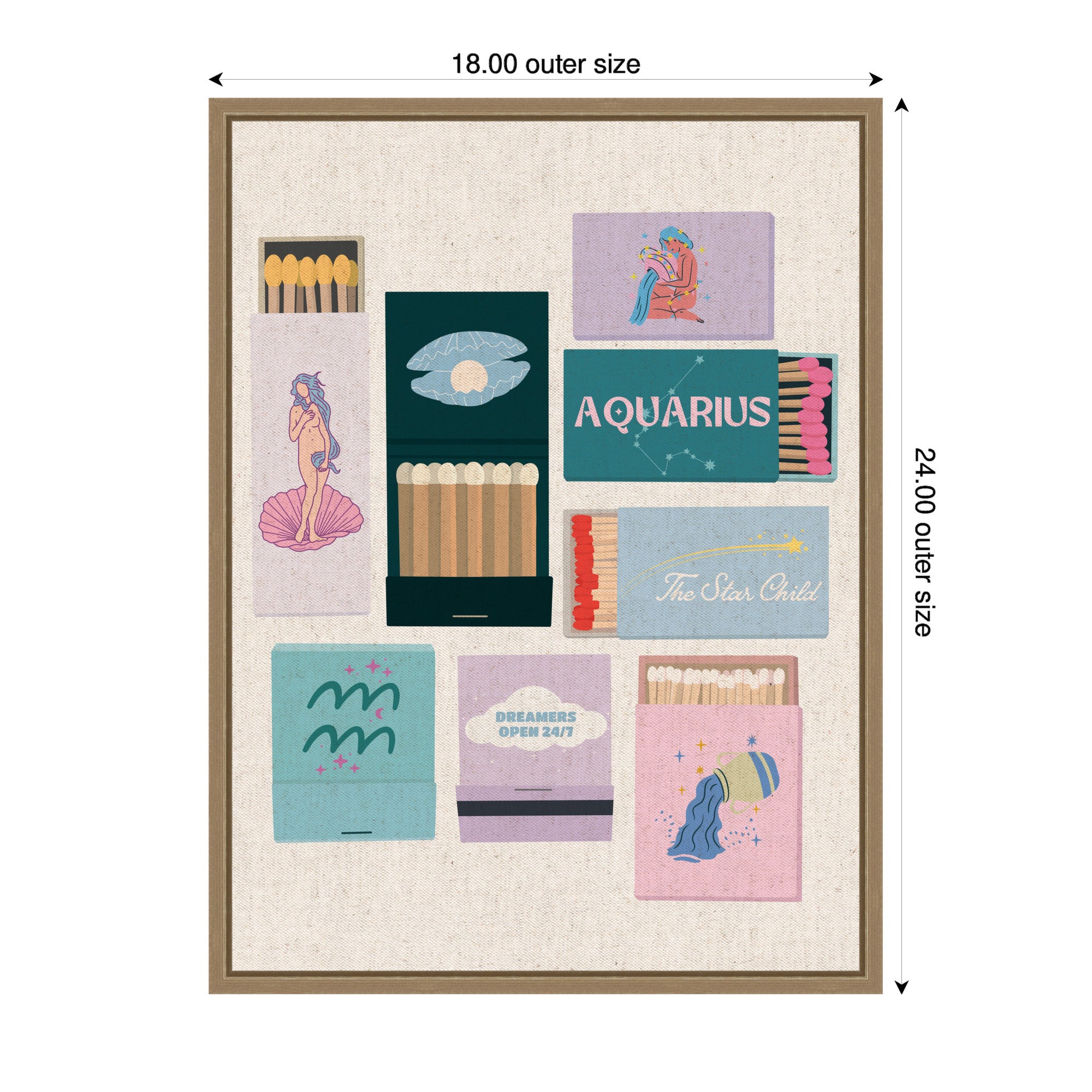 Aquarius Matchbook Linen FC by Megan Ryan Framed Canvas Wall Art Print