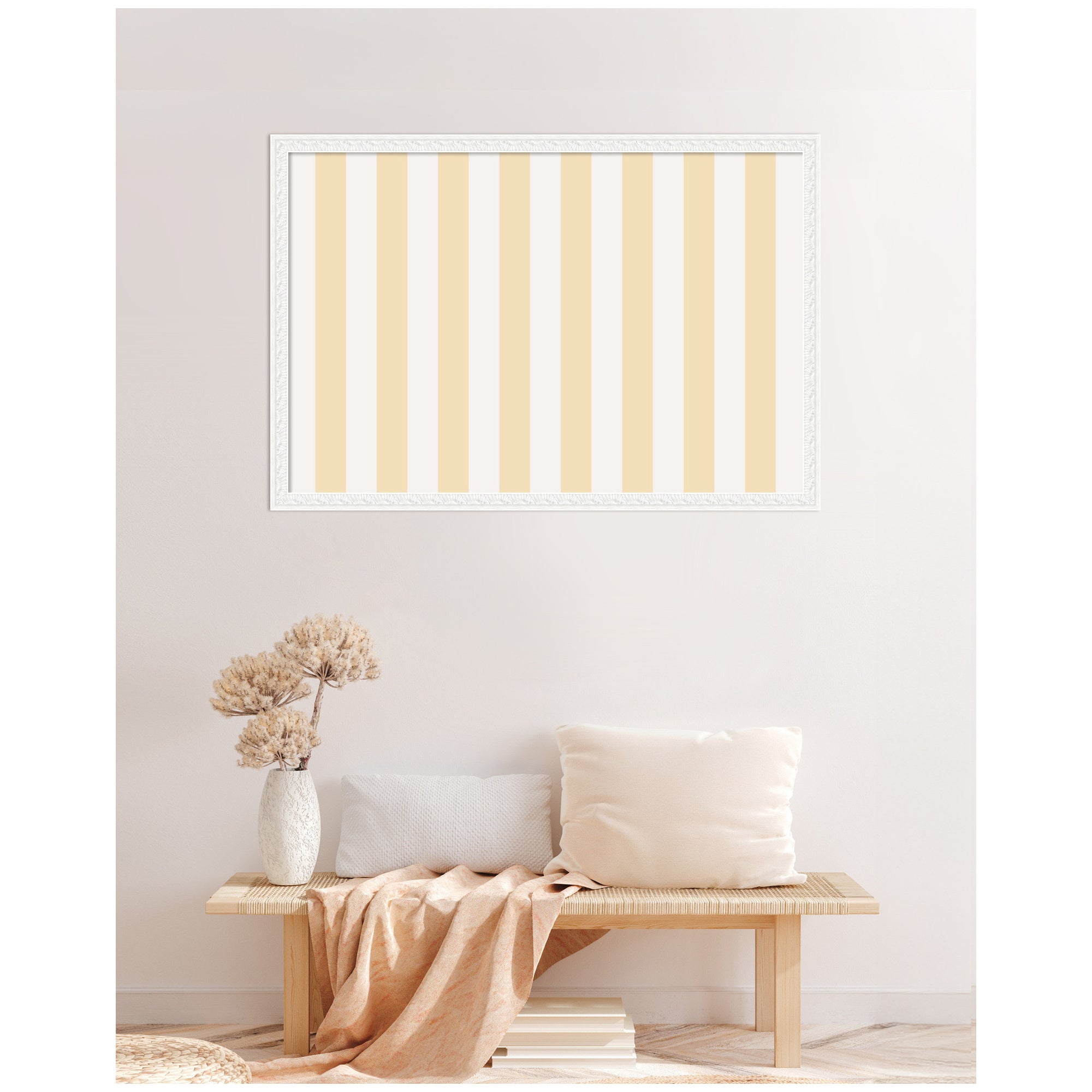 Framed Fabric Pinboard Wide Stripes Yellow Wall Organization