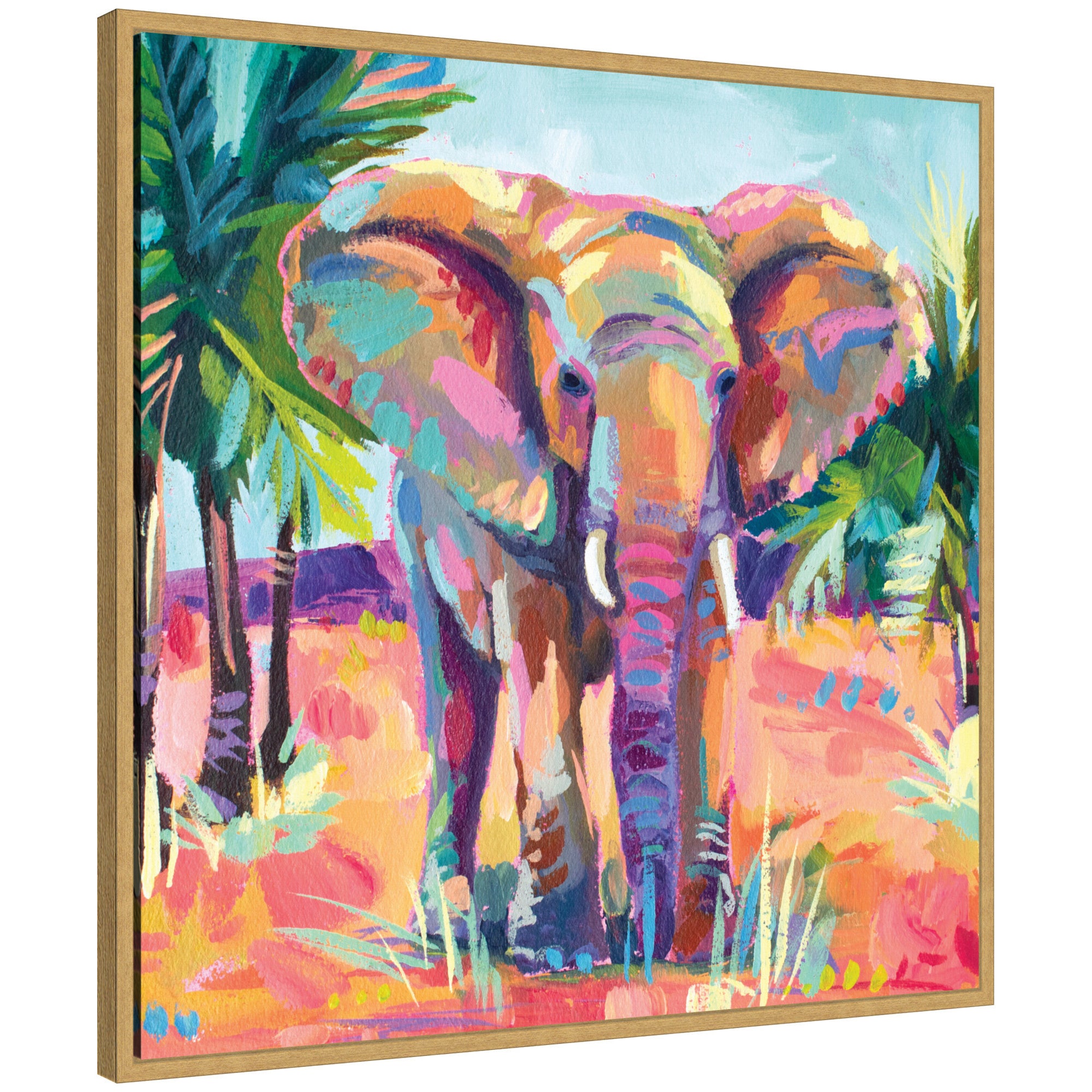 Sylvie African Elephant In Orange Framed Canvas by Rachel Christopoulos