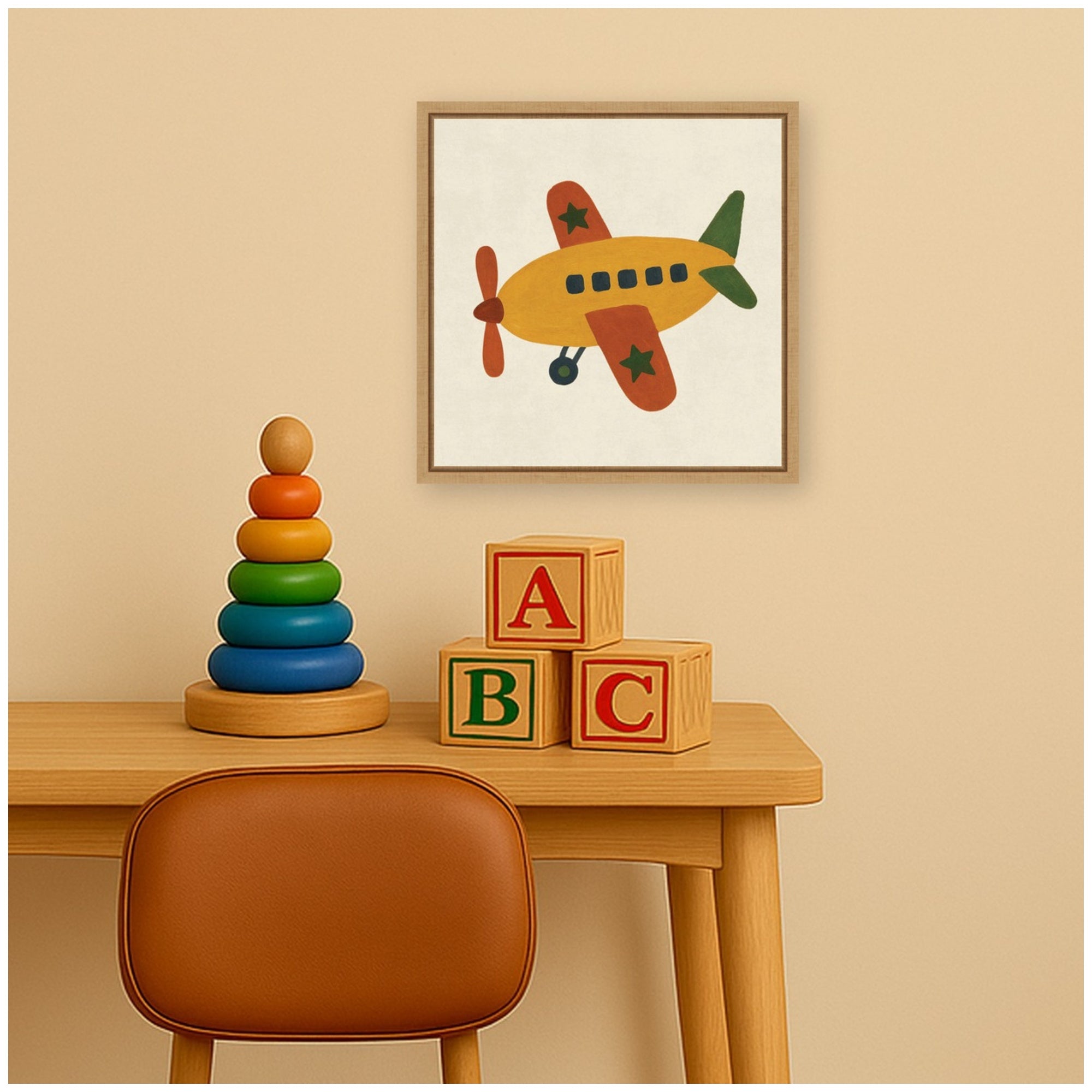 Kids Plane Square by Laura Moss Framed Canvas Wall Art Print