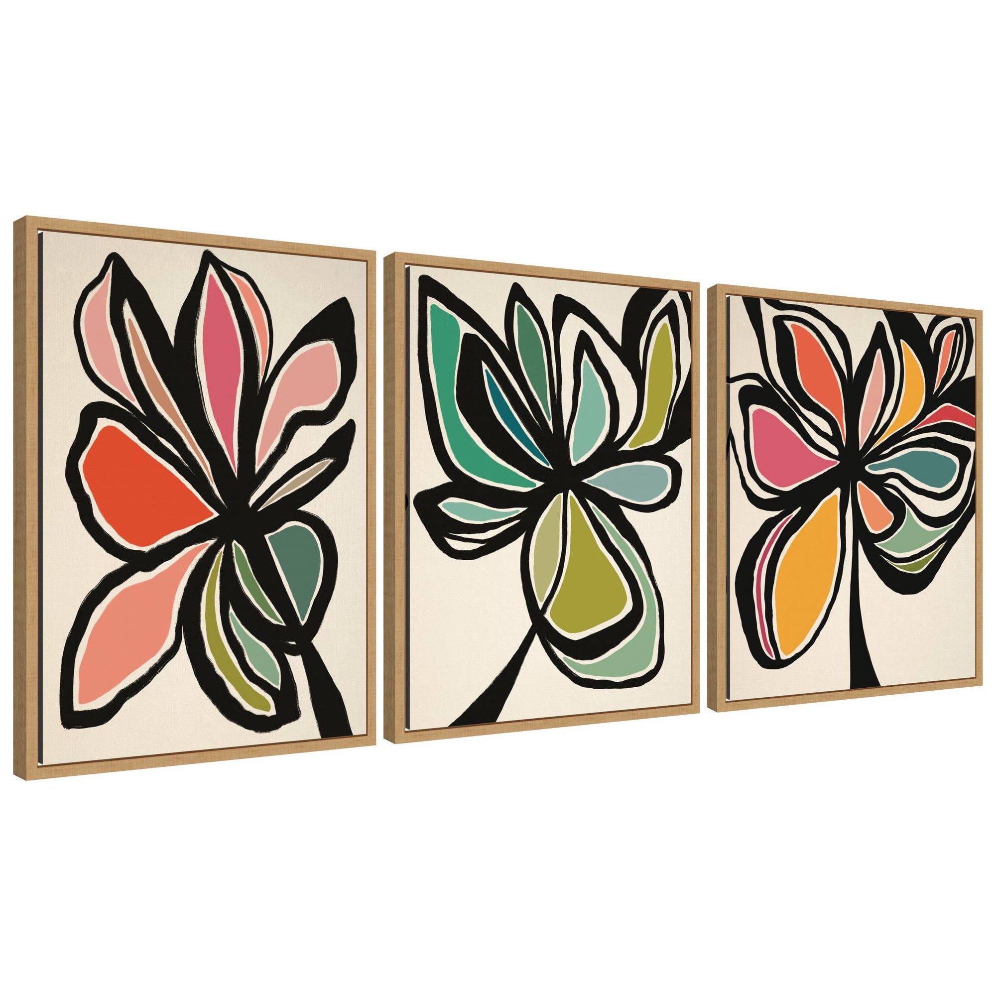 Sylvie Midnight Floral 1, 2 and 3 Framed Canvas Art Set by Alicia Bock