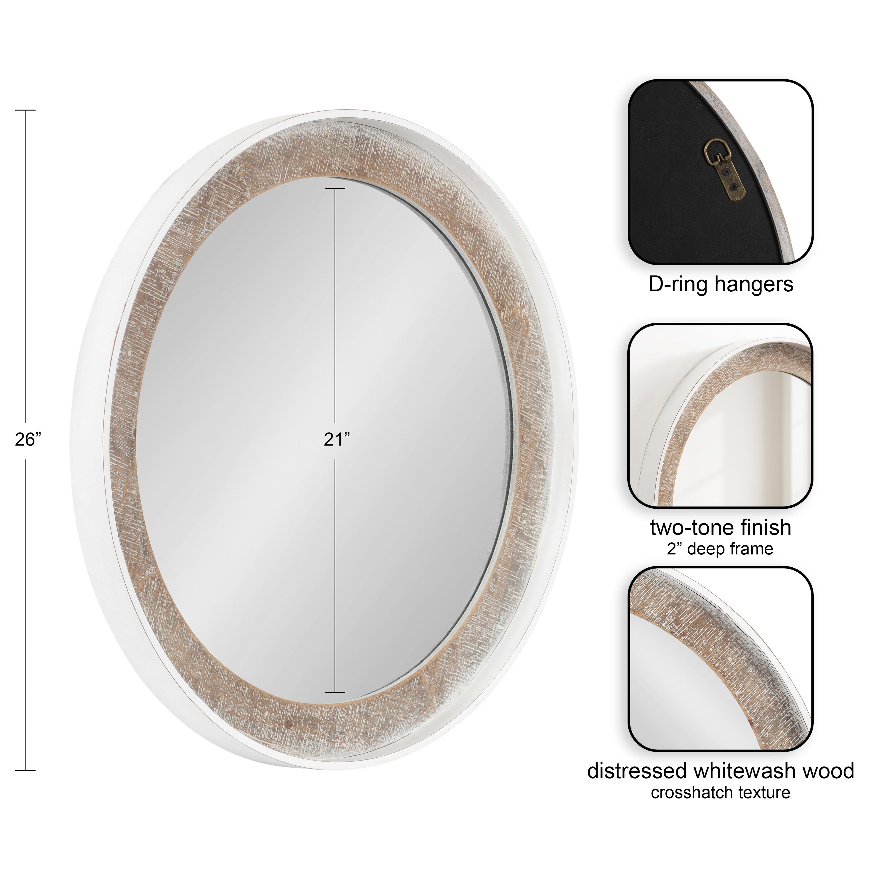 Round Mirror Rustic Brown White 26x26 2