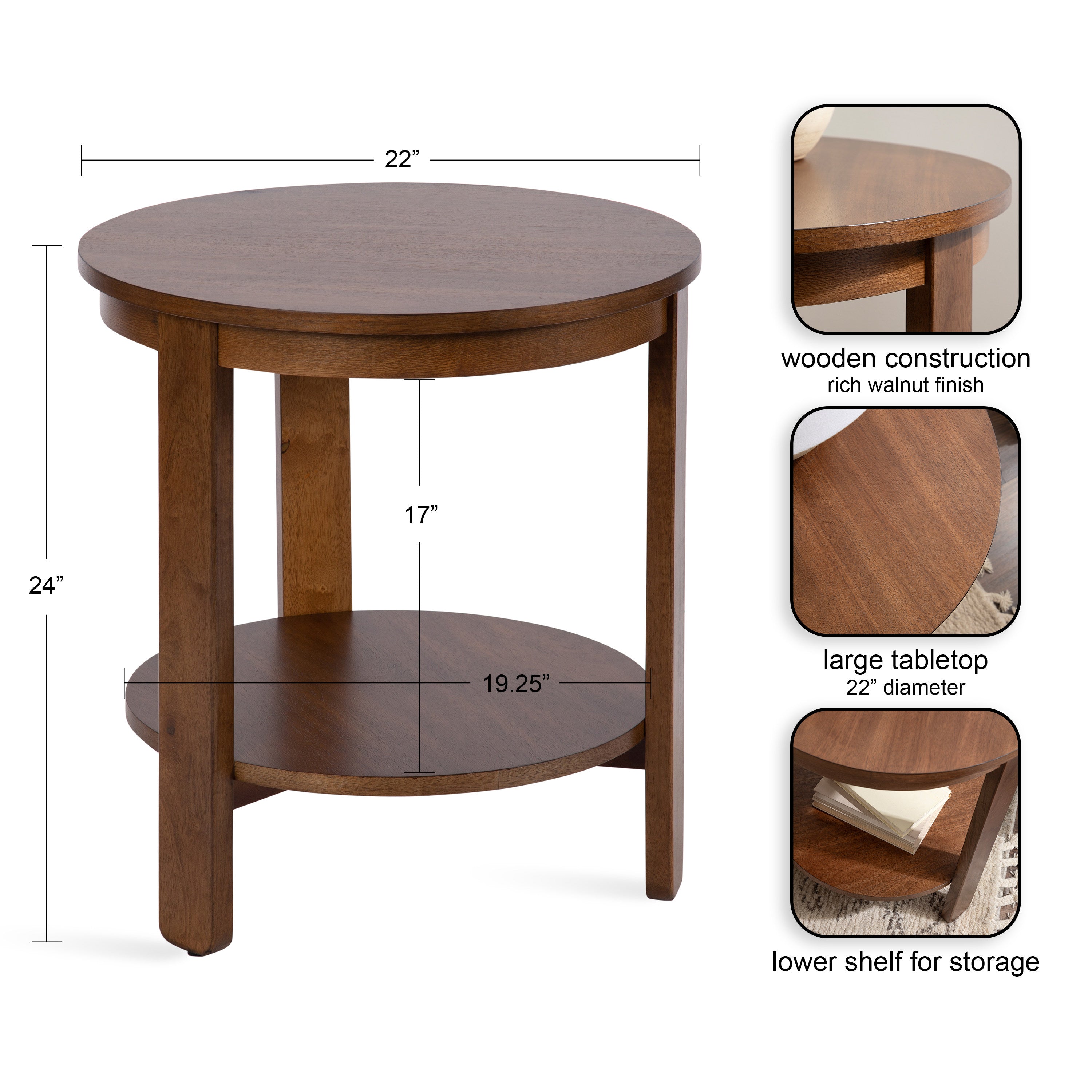 Side Table Walnut Brown 22x22x24 2