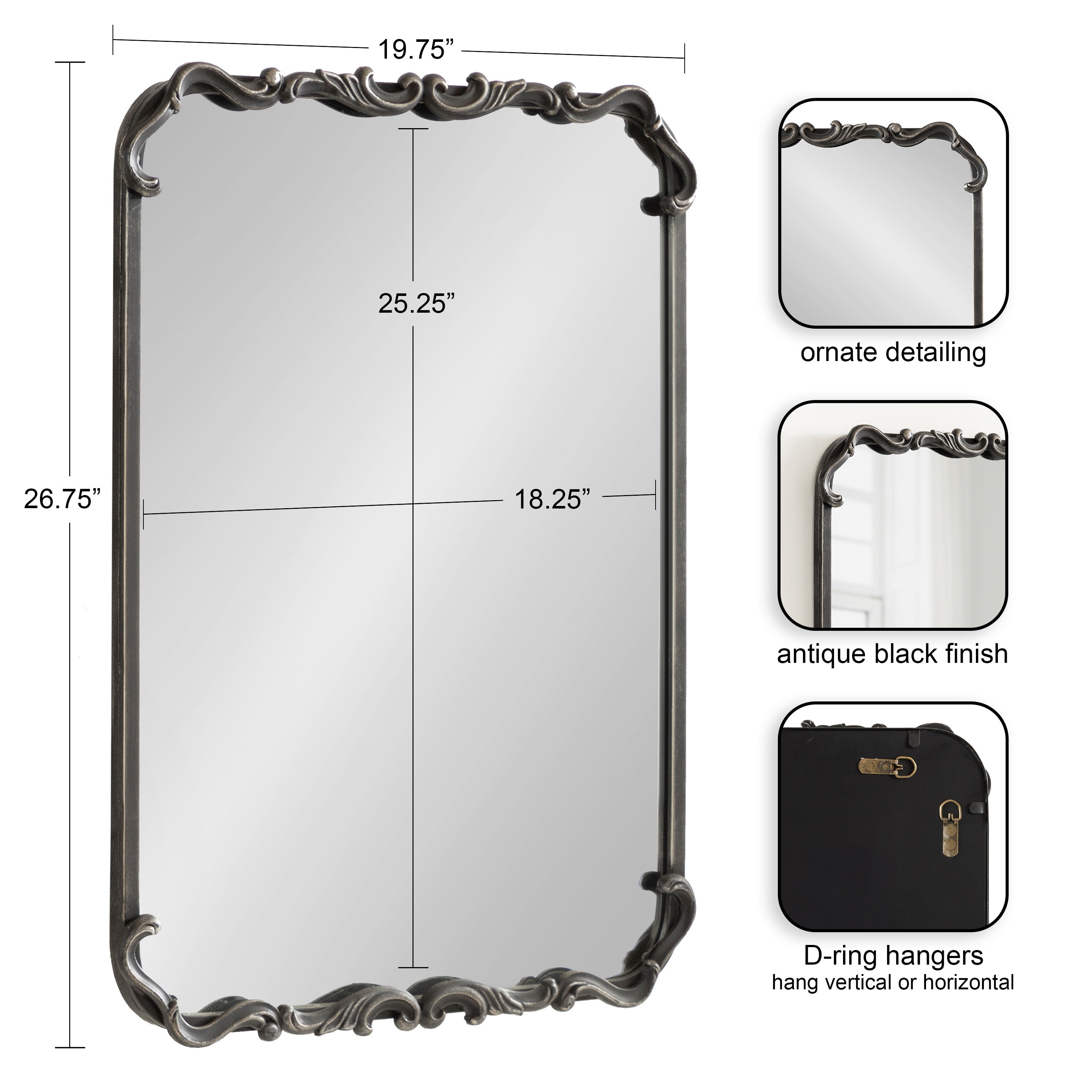 Rectangle Mirror Black 20x27 2