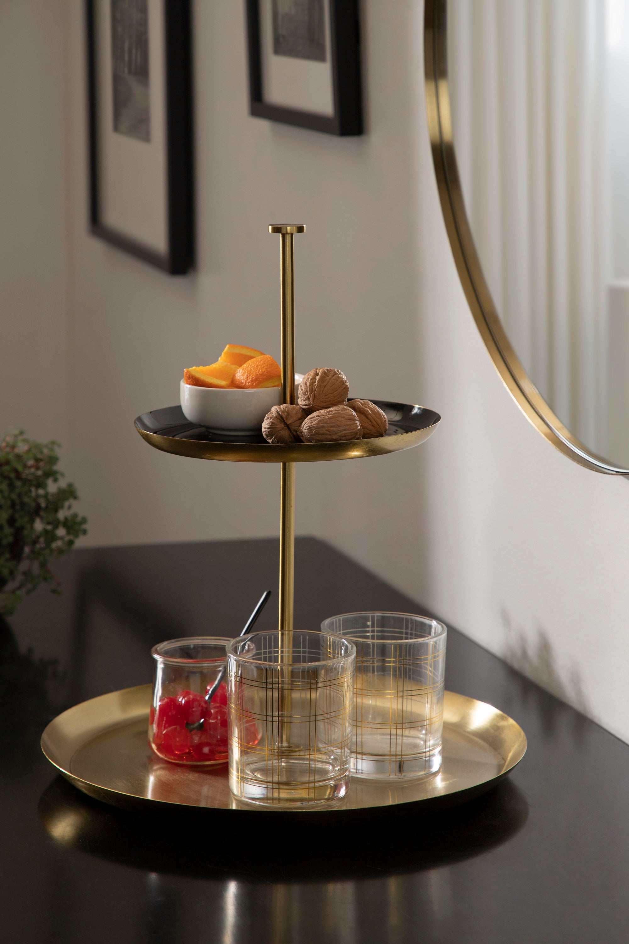 Tiered Tray Black Gold 12x12x15 7
