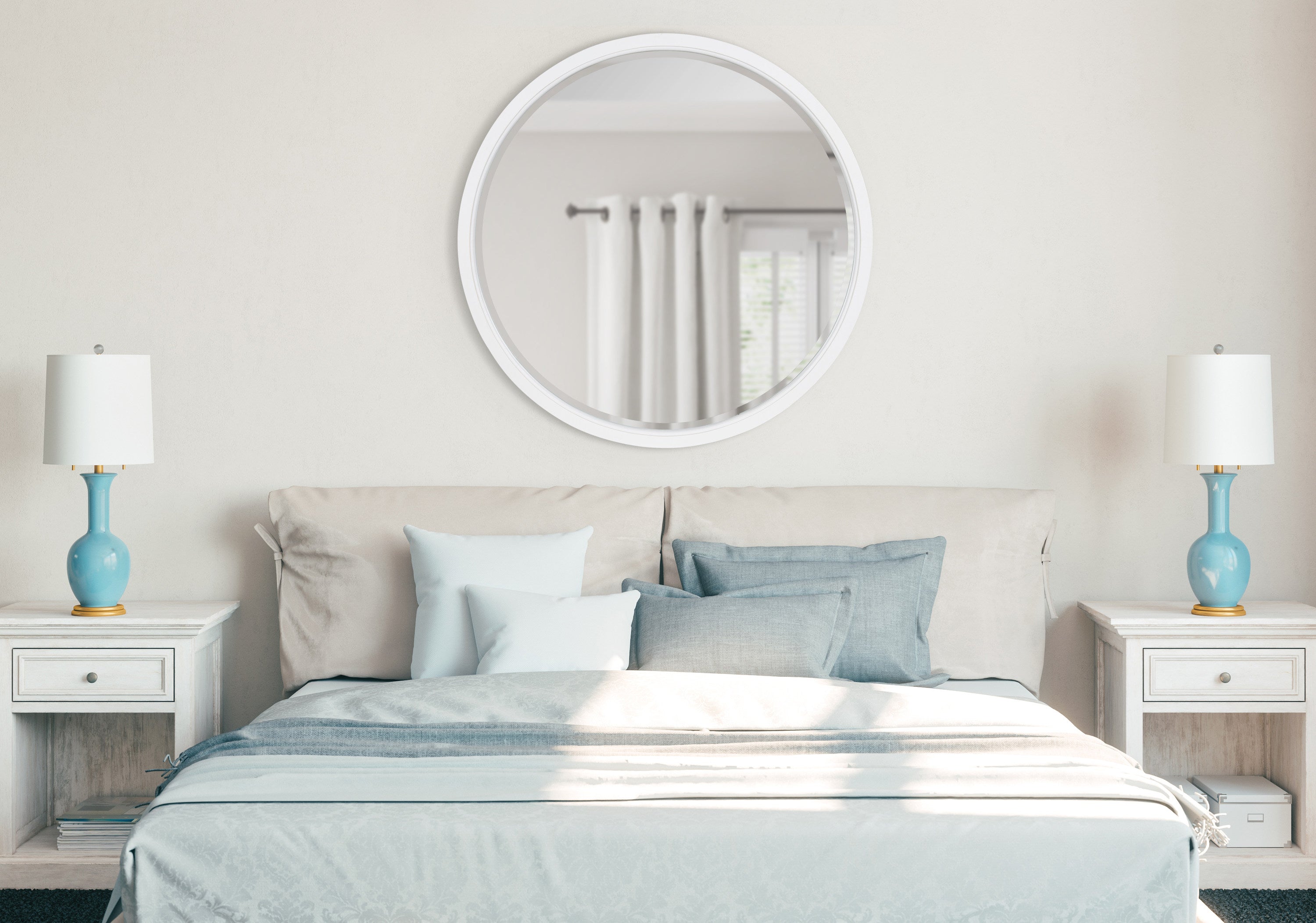Round Mirror White 32" Diameter 6