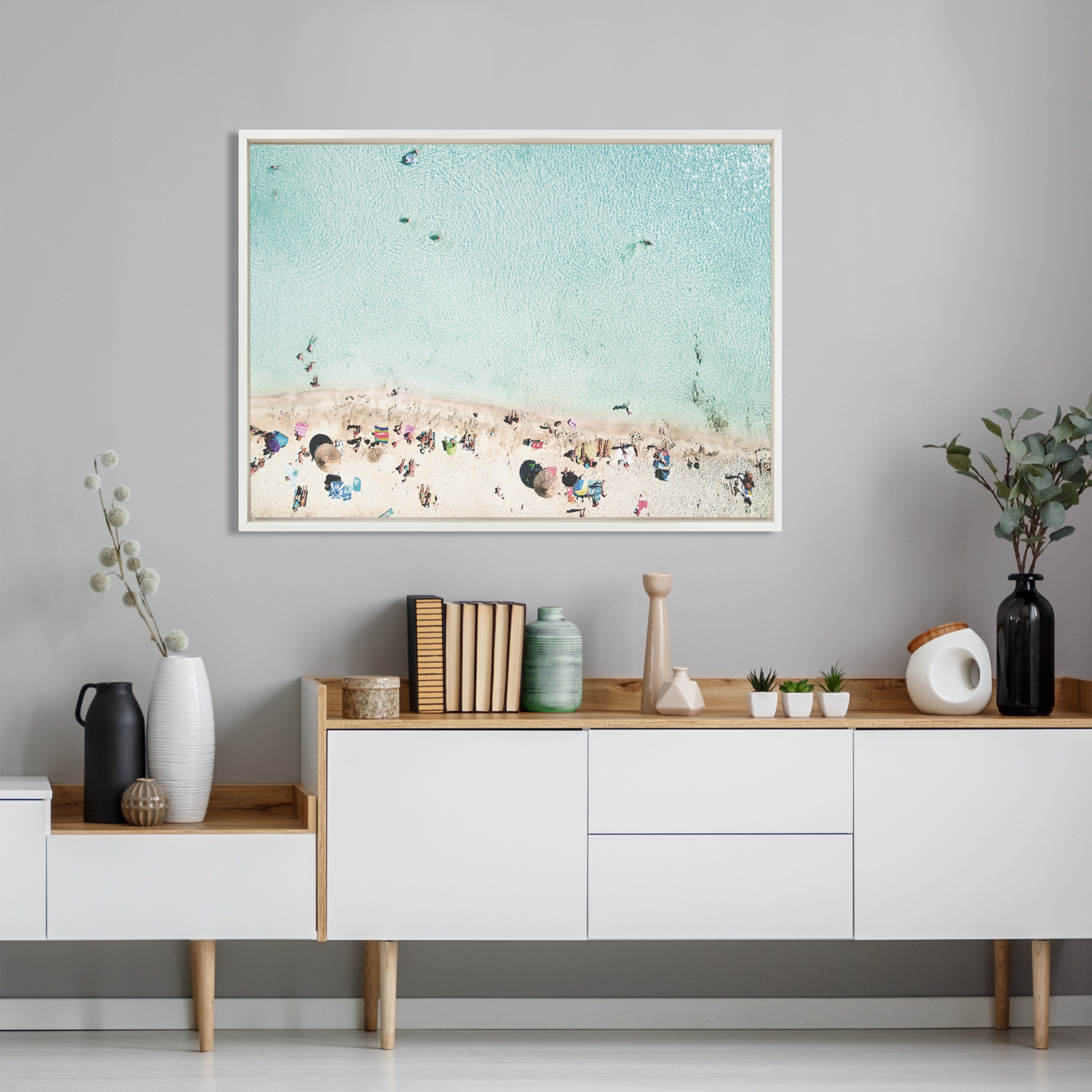 Sylvie Turquoise Beach from Above Framed Canvas by Amy Peterson Art Studio