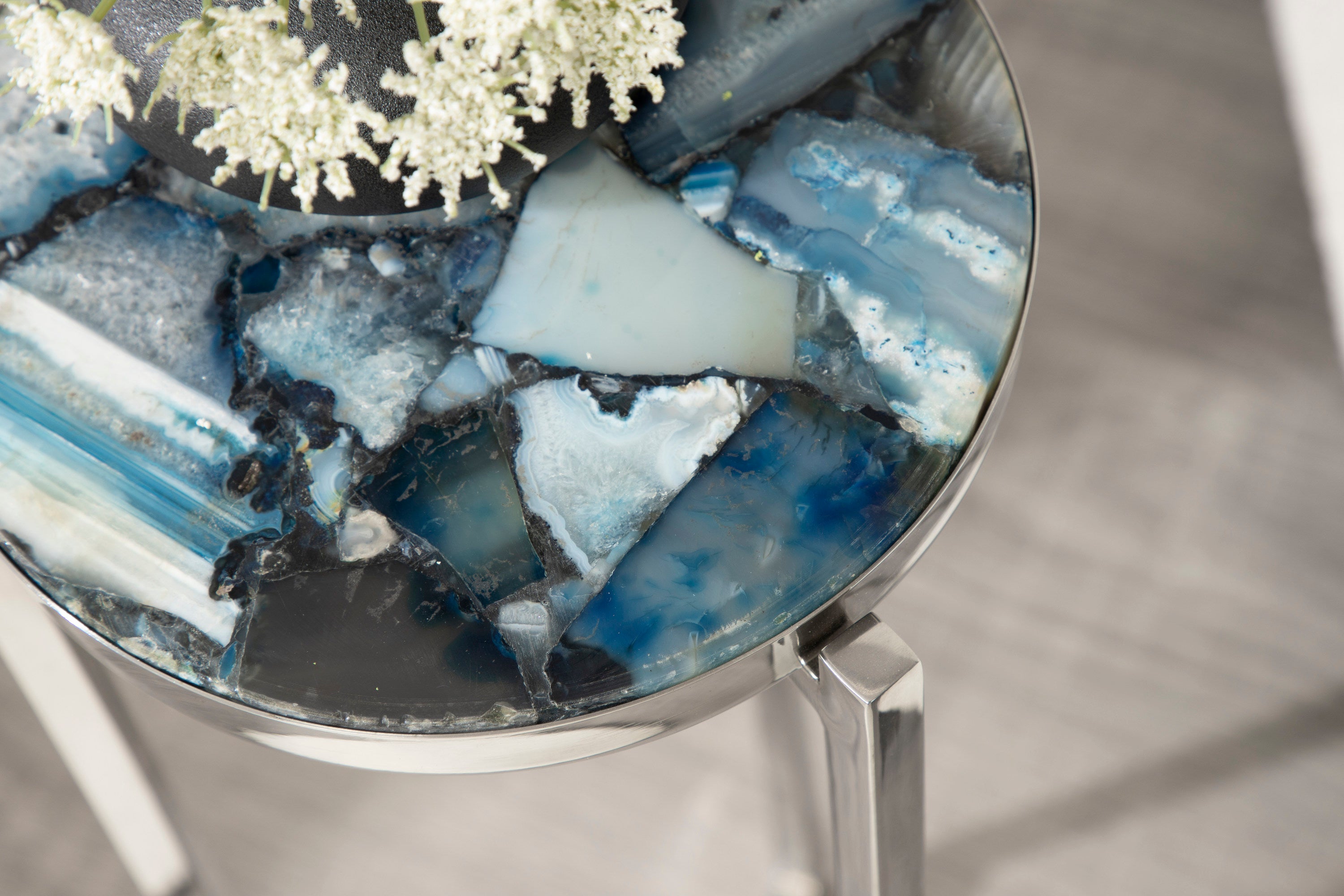 Drink Table Blue Silver 9x9x23 7