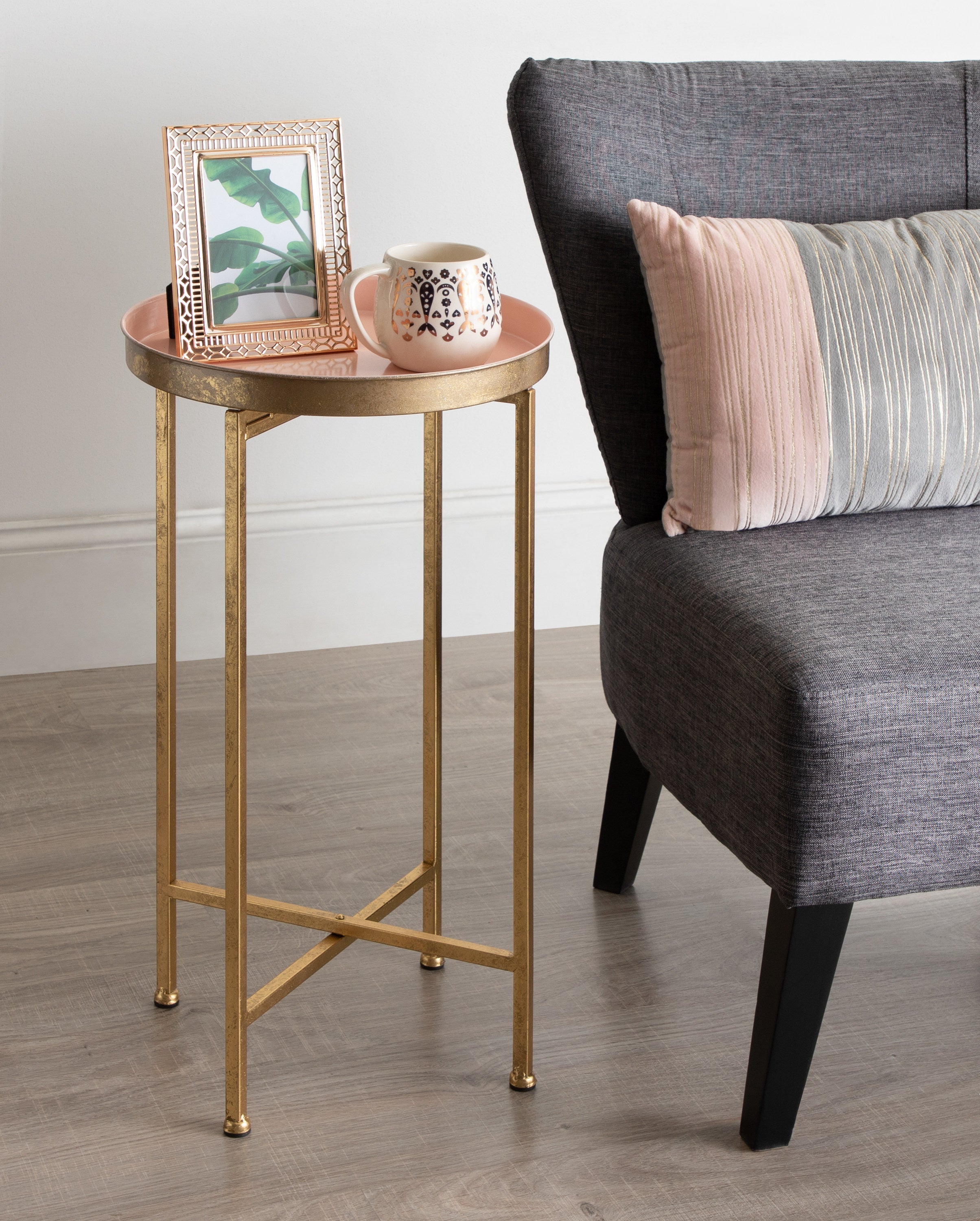 Tea Table Gold Pink 14x14x26 6