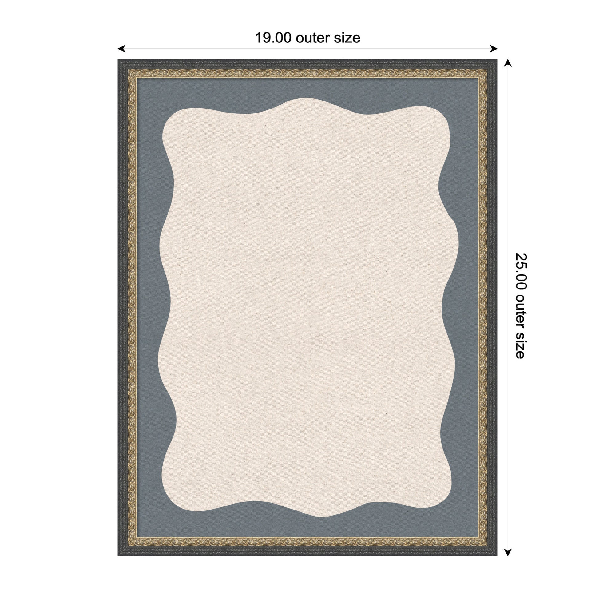 Framed Fabric Pinboard Wavy Linen and Smokey Blue Wall Organization