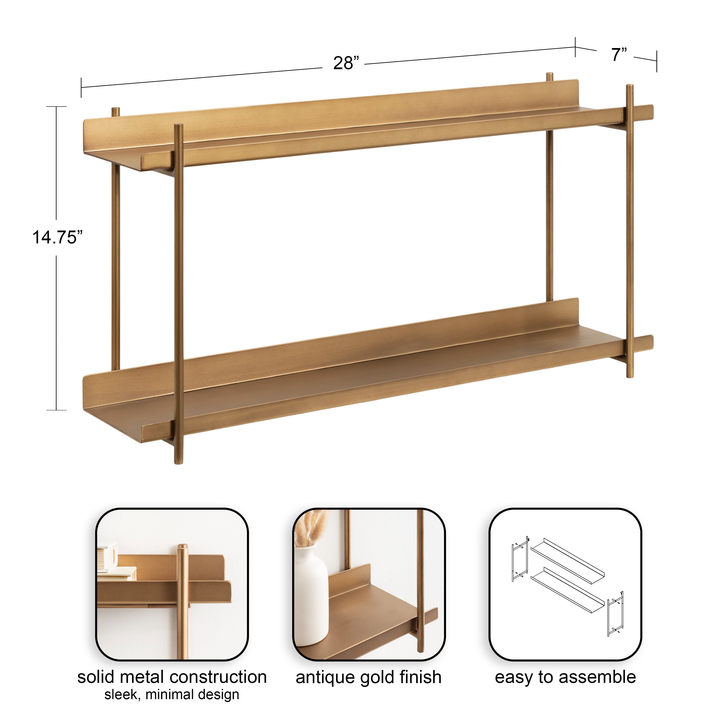 Accent Shelf Gold 28x7x15 2