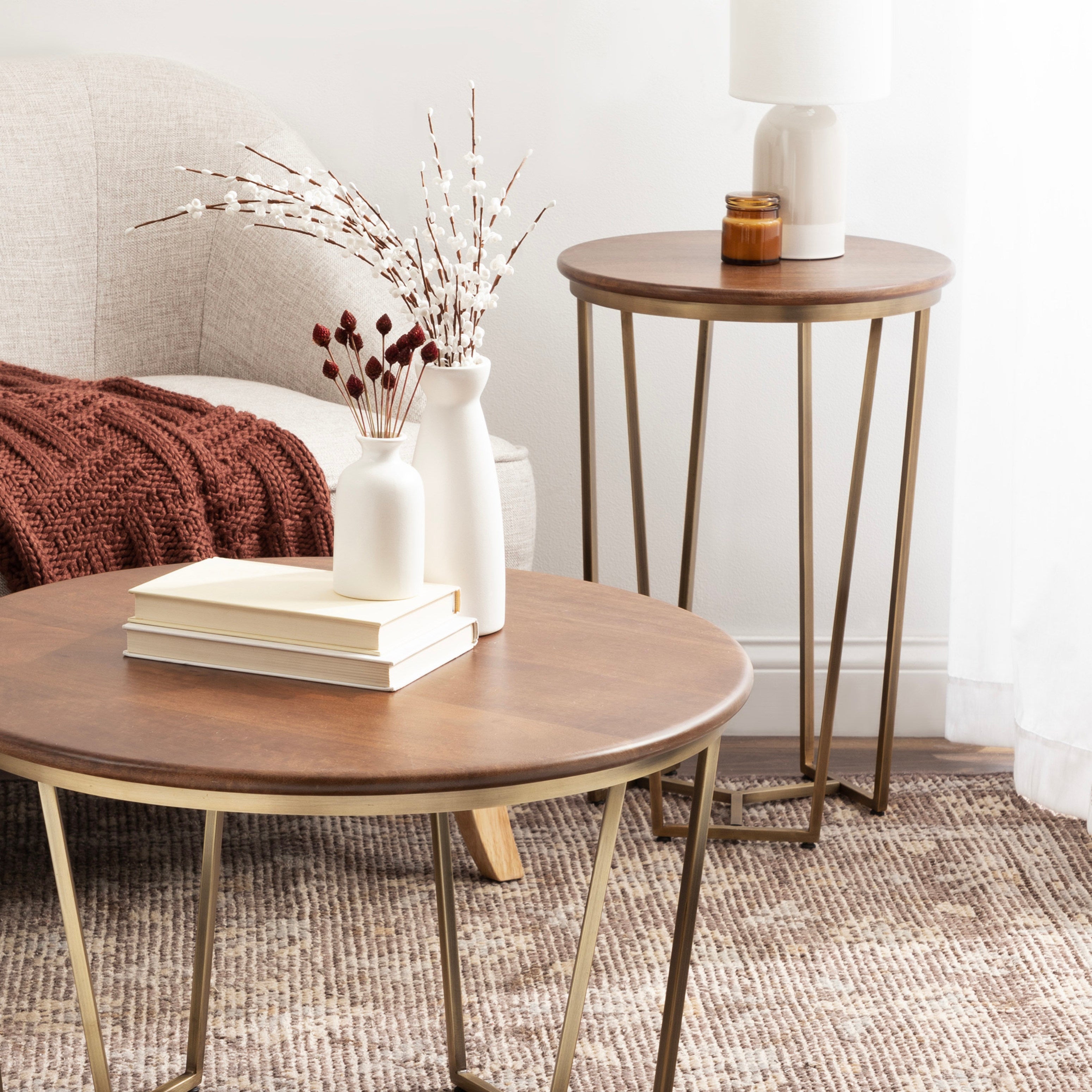 Side Table Walnut Brown Gold 16x16x24 7